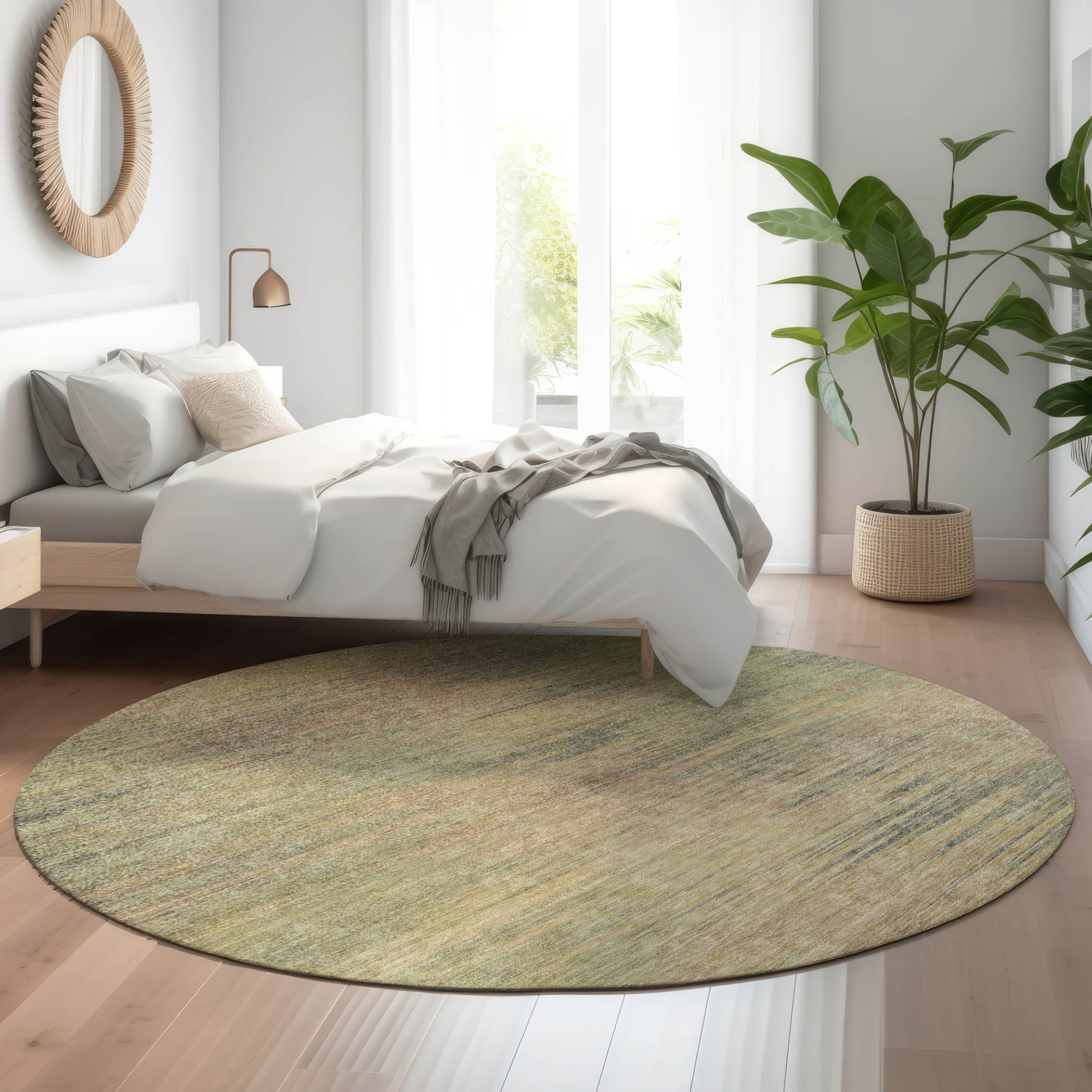 Tallinn Machine Washable Transitional Aloe Green Rug 8' x 8' #shape_Round