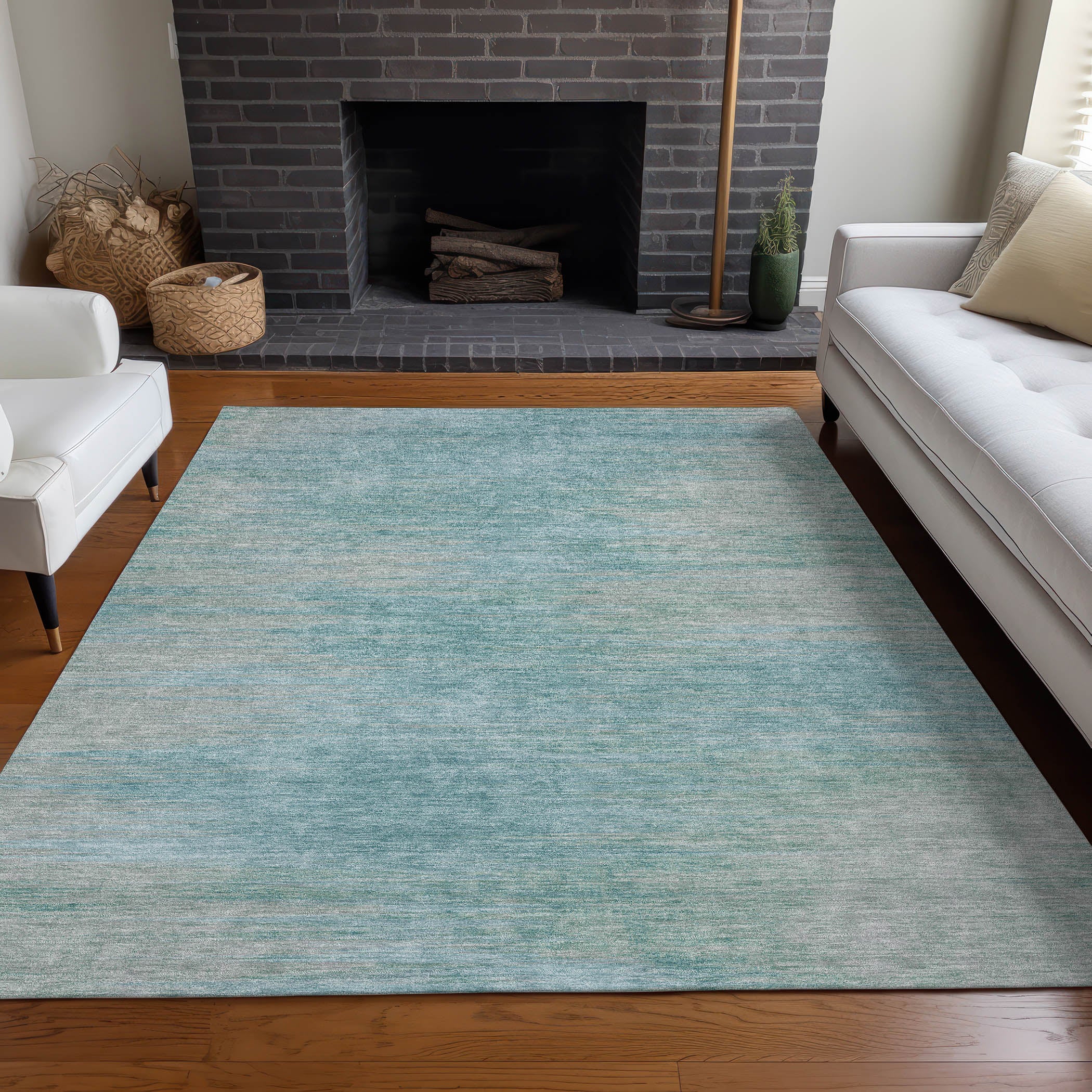 Tallinn Machine Washable Transitional Aqua Teal Rug 2'6" x 3'10" #shape_Rectangle