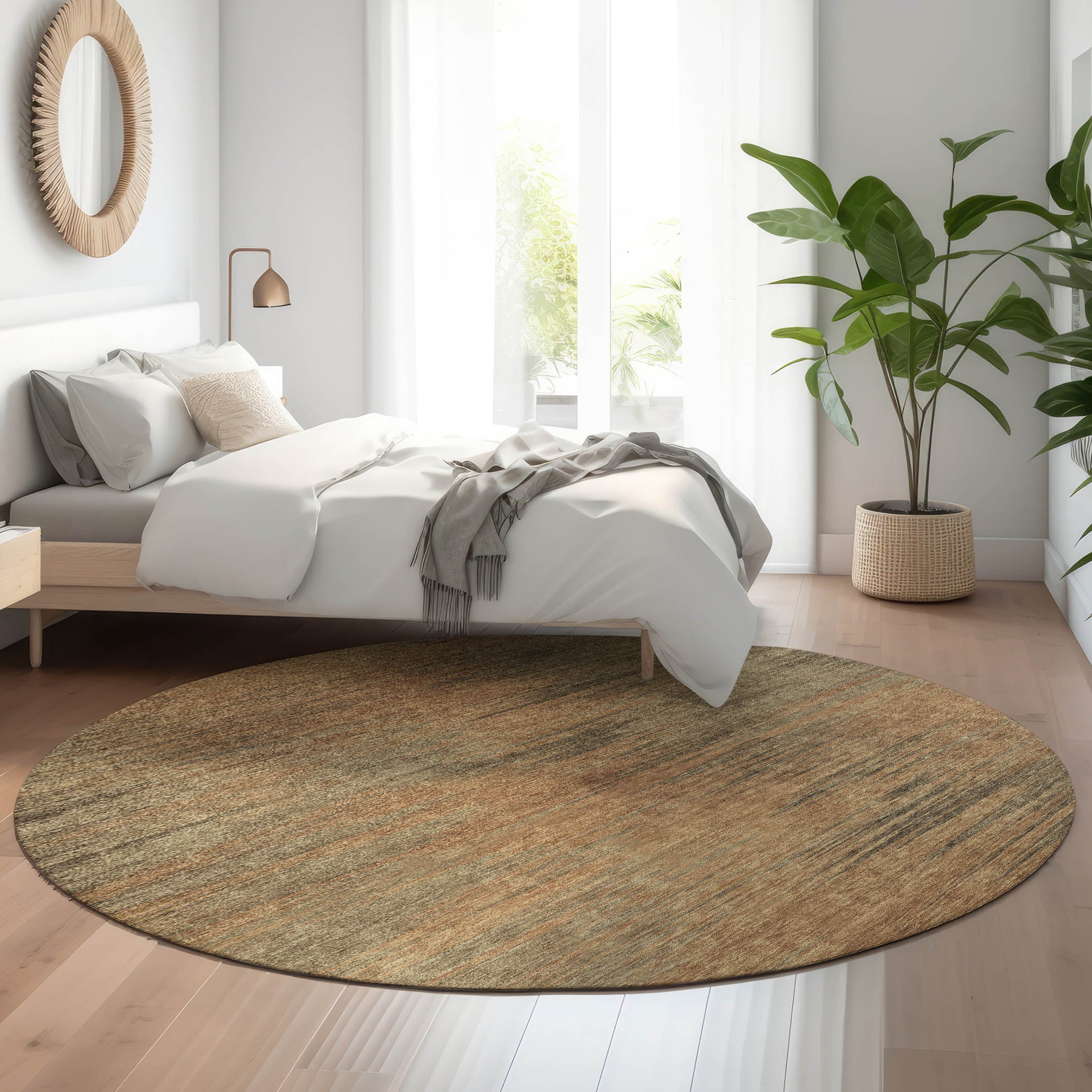 Tallinn Machine Washable Transitional Terracotta Orange Rug 8' x 8' #shape_Round