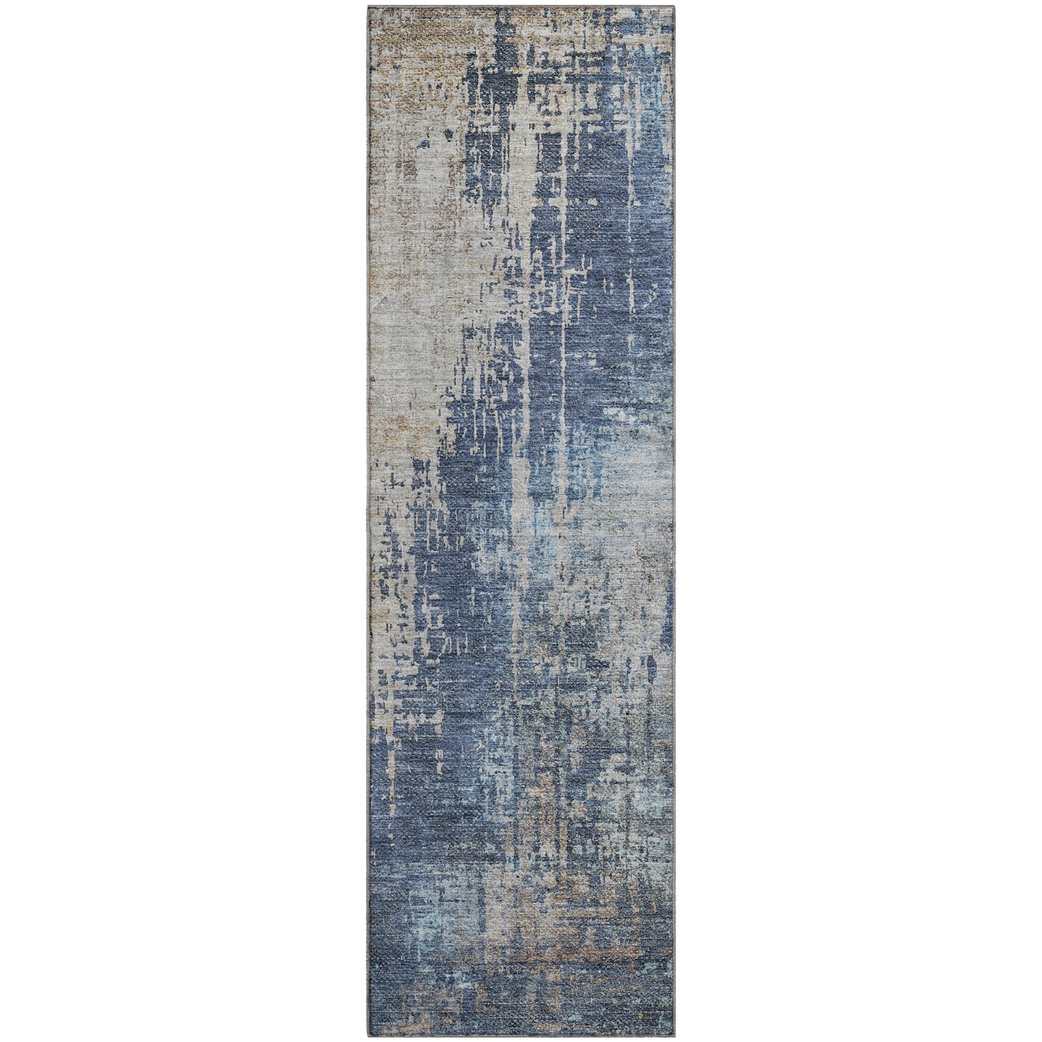 Florence Machine Washable Transitional Navy Blue Rug 2'3" x 7'6" #shape_Runner