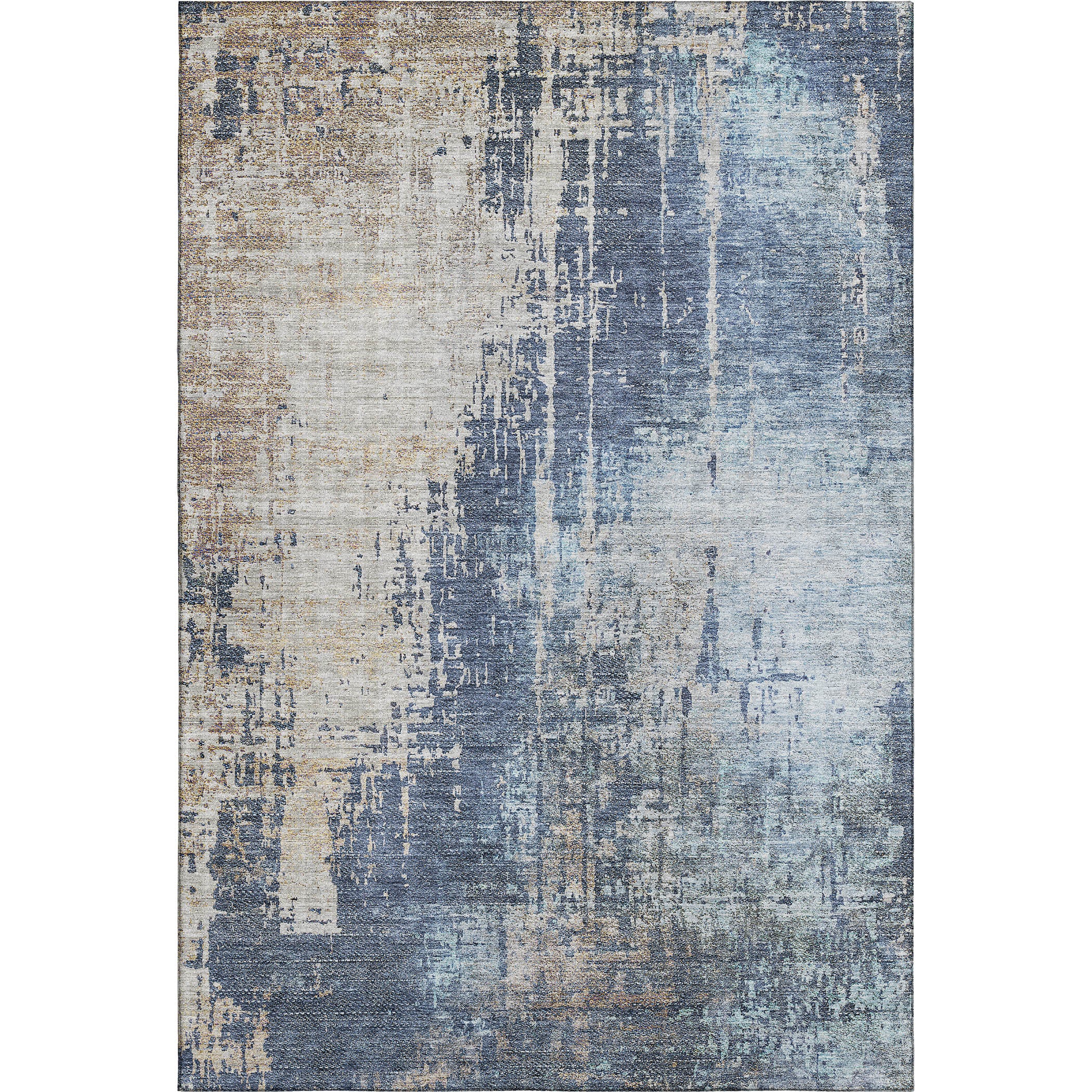 Florence Machine Washable Transitional Navy Blue Rug 2'6" x 3'10" #shape_Rectangle