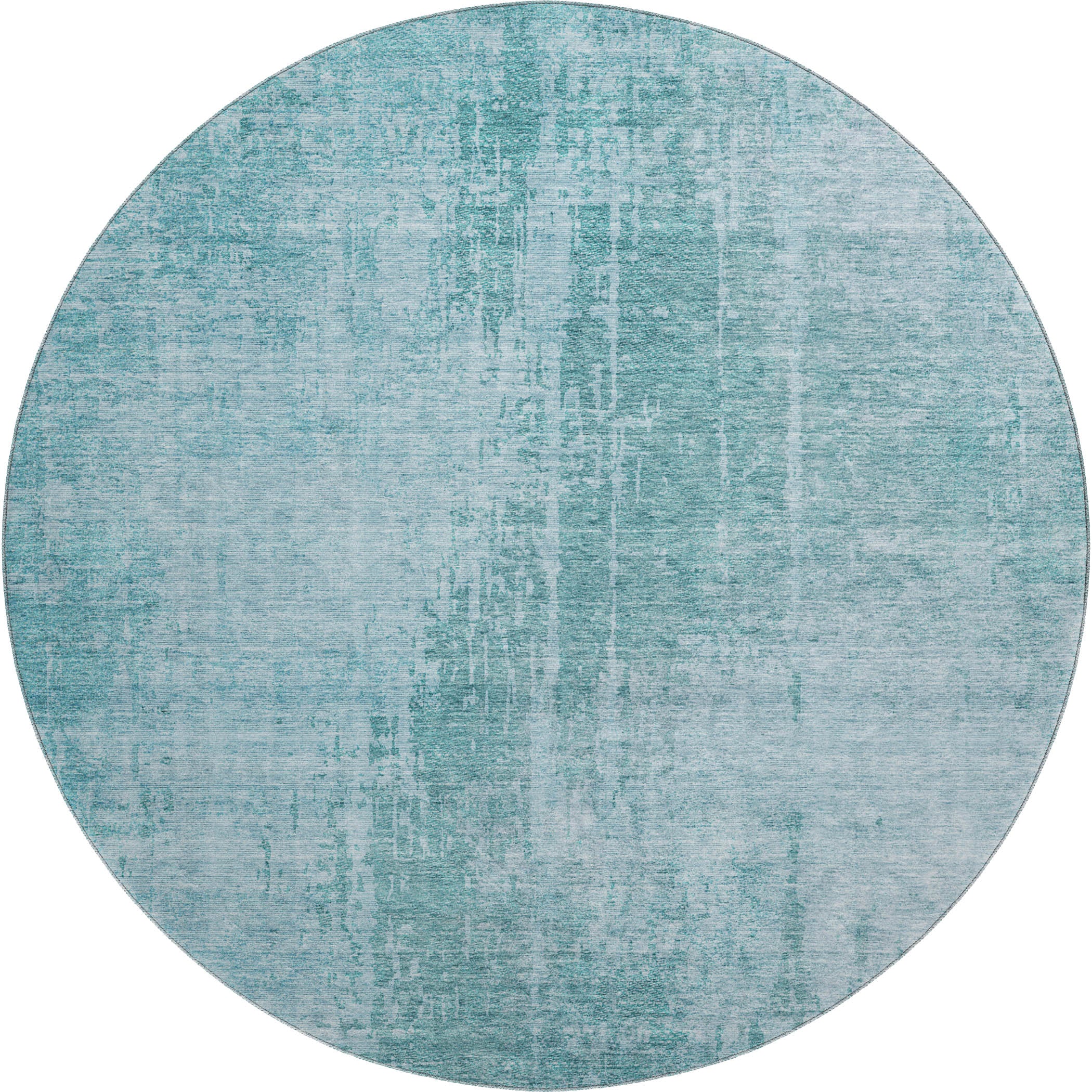 Siena Machine Washable Transitional Aqua Teal Rug 8' x 8' #shape_Round