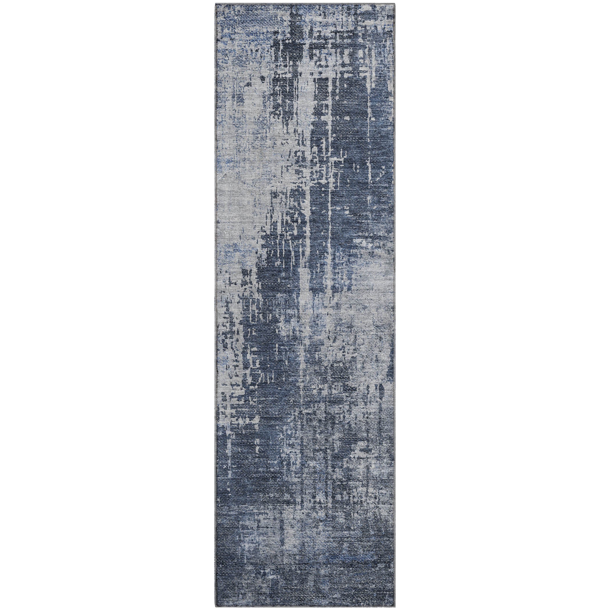 Siena Machine Washable Transitional Navy Blue Rug 2'3" x 7'6" #shape_Runner