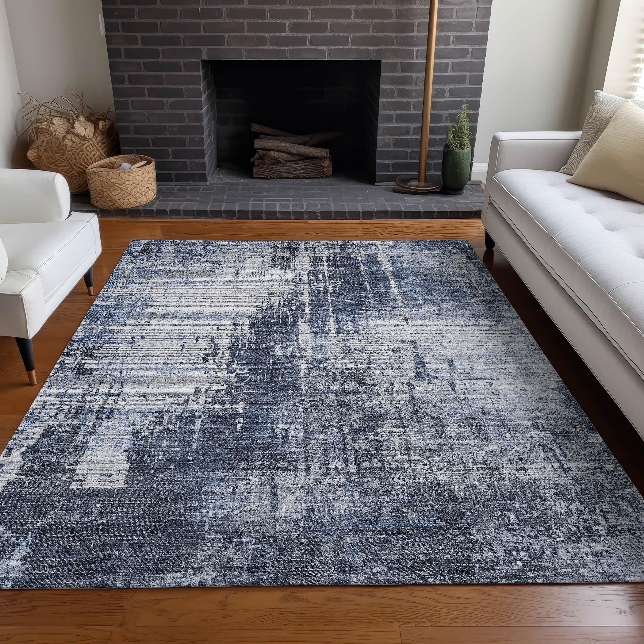 Siena Machine Washable Transitional Navy Blue Rug 2'6" x 3'10" #shape_Rectangle