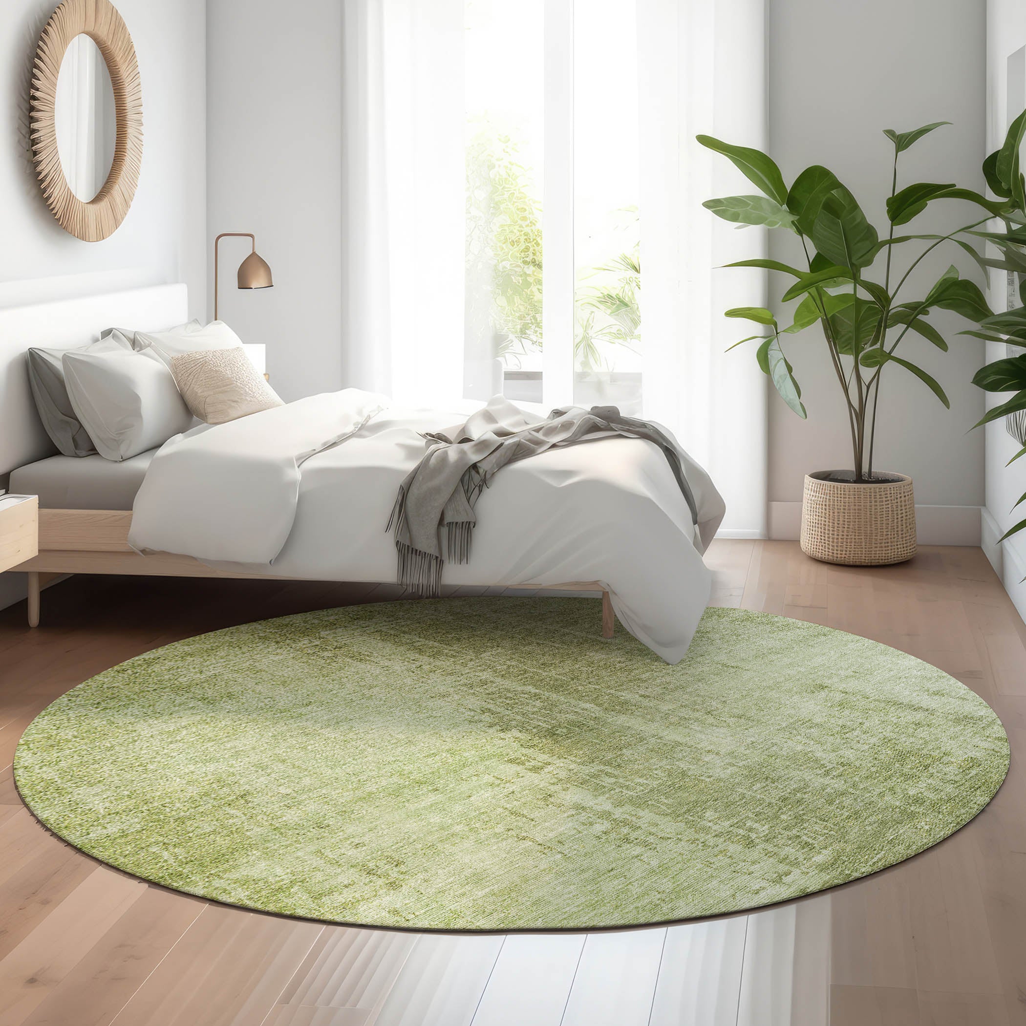 Siena Machine Washable Transitional Sage Green Rug 8' x 8' #shape_Round