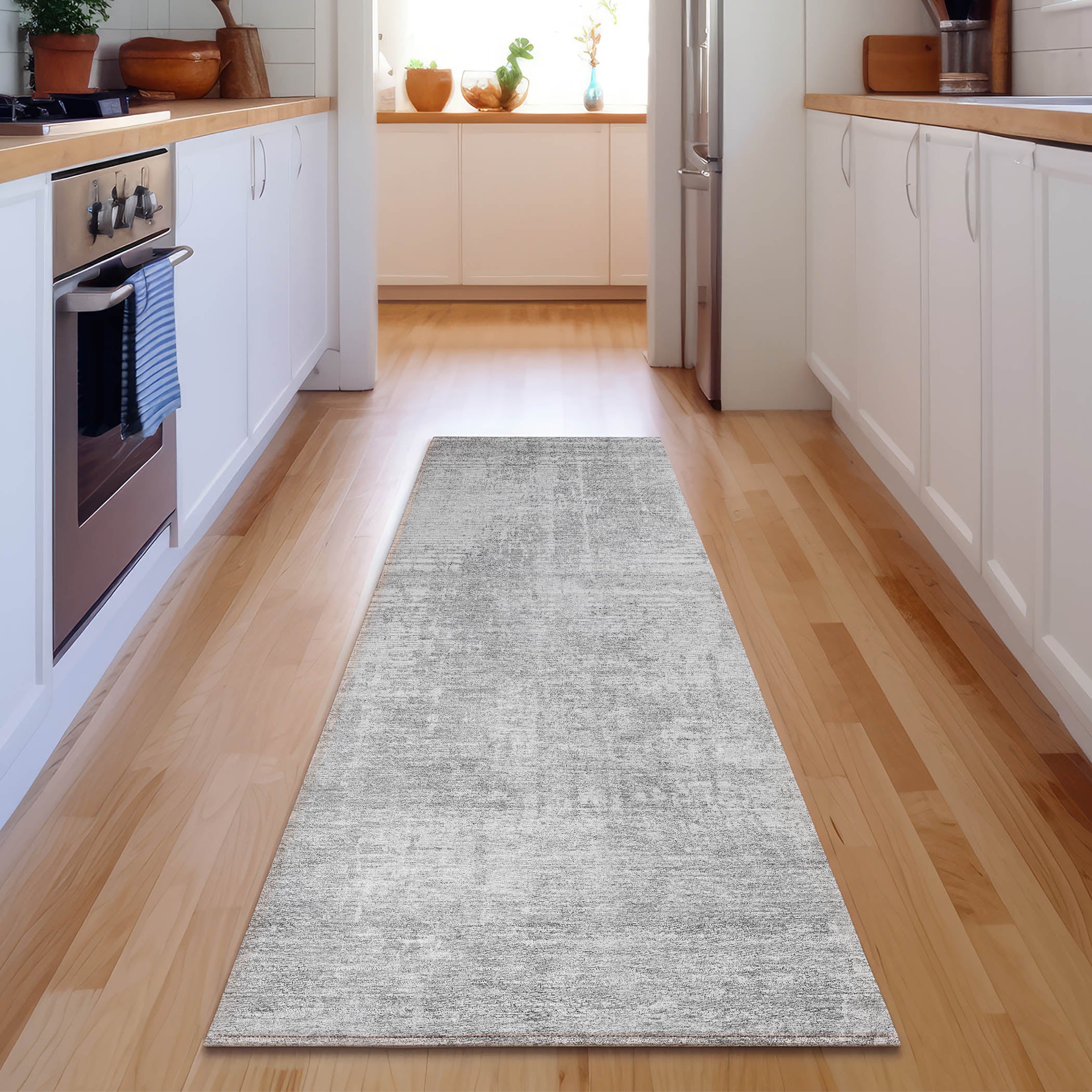 Siena Machine Washable Transitional Silver Gray Rug 2'3" x 7'6" #shape_Runner