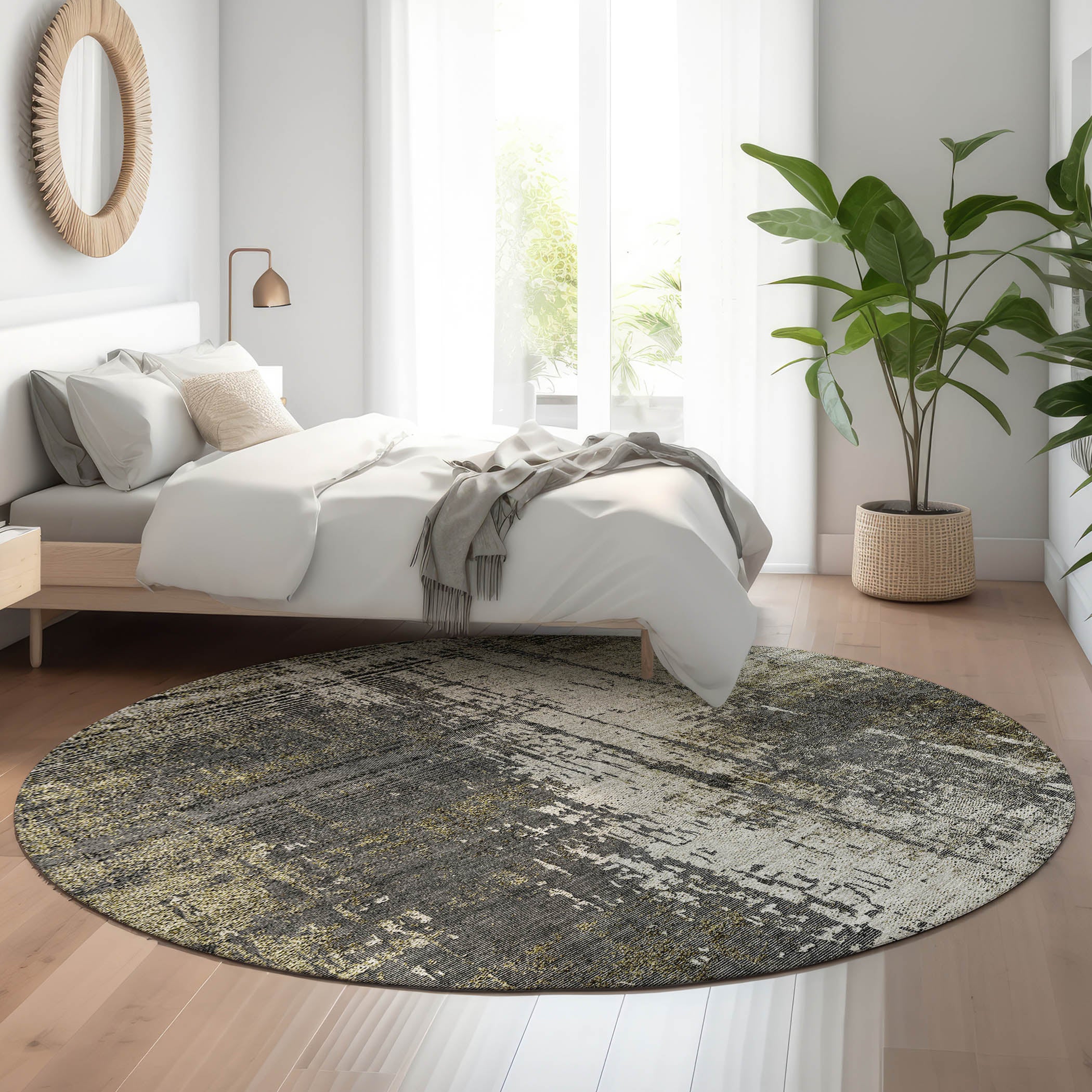 Marrakech Machine Washable Transitional Taupe Brown Rug 8' x 8' #shape_Round