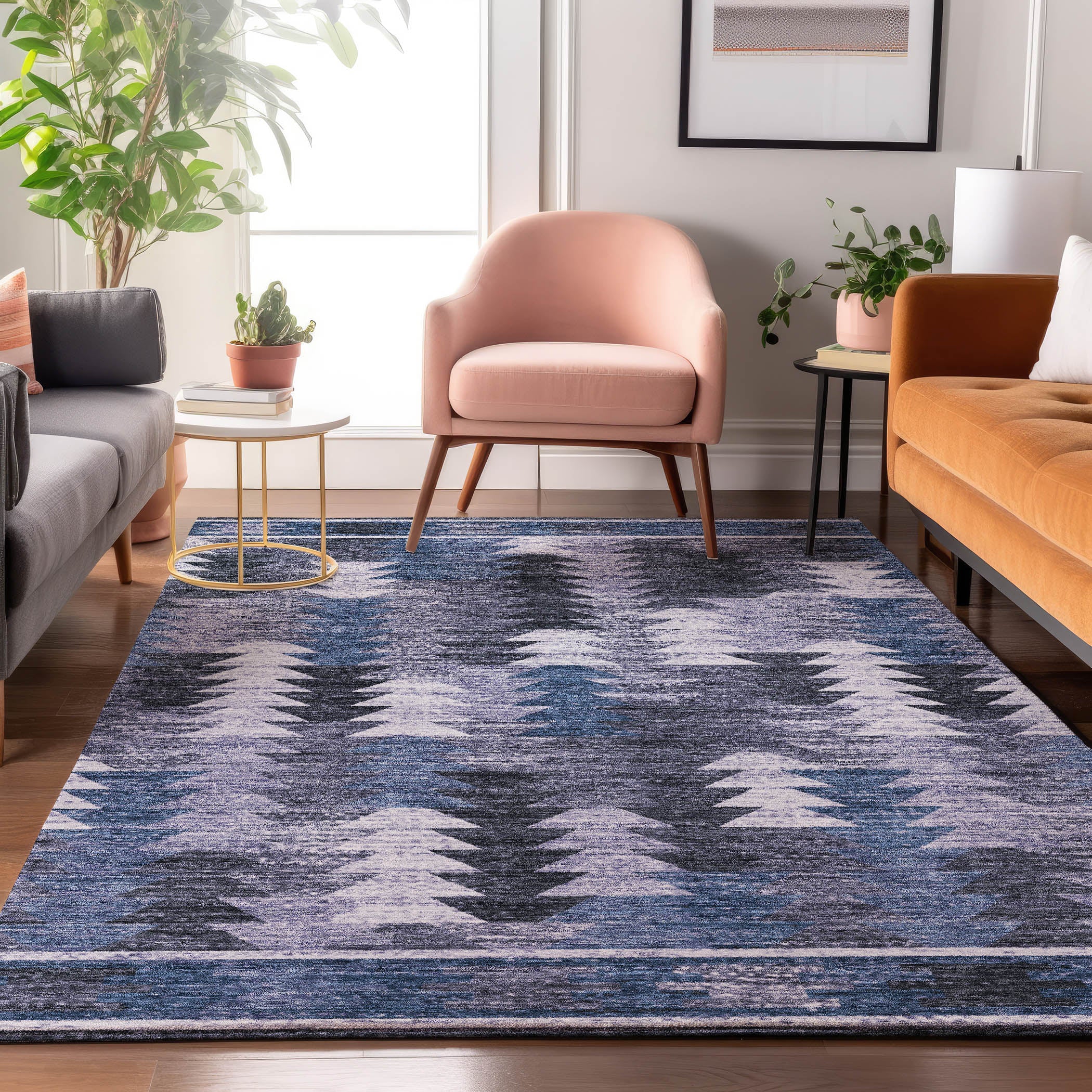 Chiang Mai Machine Washable Transitional Blue Rug 2'6" x 3'10" #shape_Rectangle