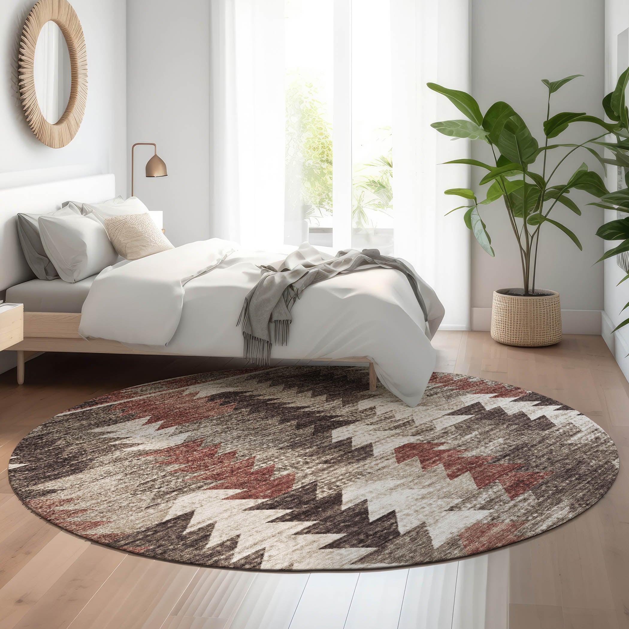 Chiang Mai Machine Washable Transitional Chocolate Brown Rug 8' x 8' #shape_Round