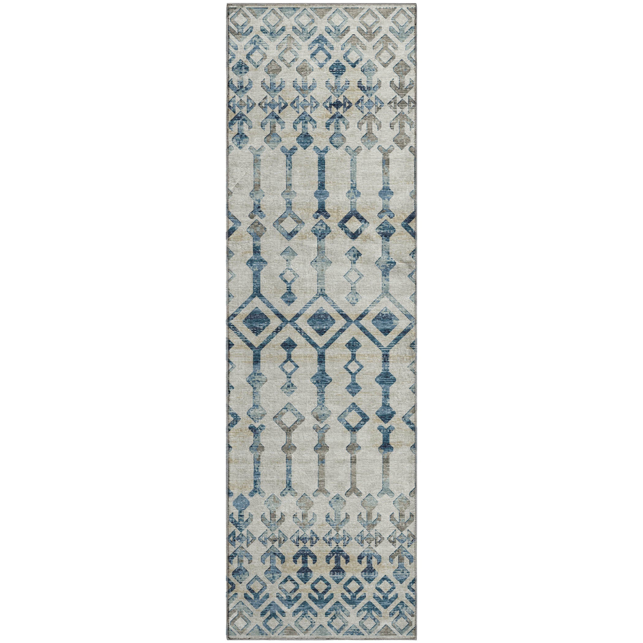 Baku Machine Washable Transitional Ivory Blue Rug 2'3" x 7'6" #shape_Runner