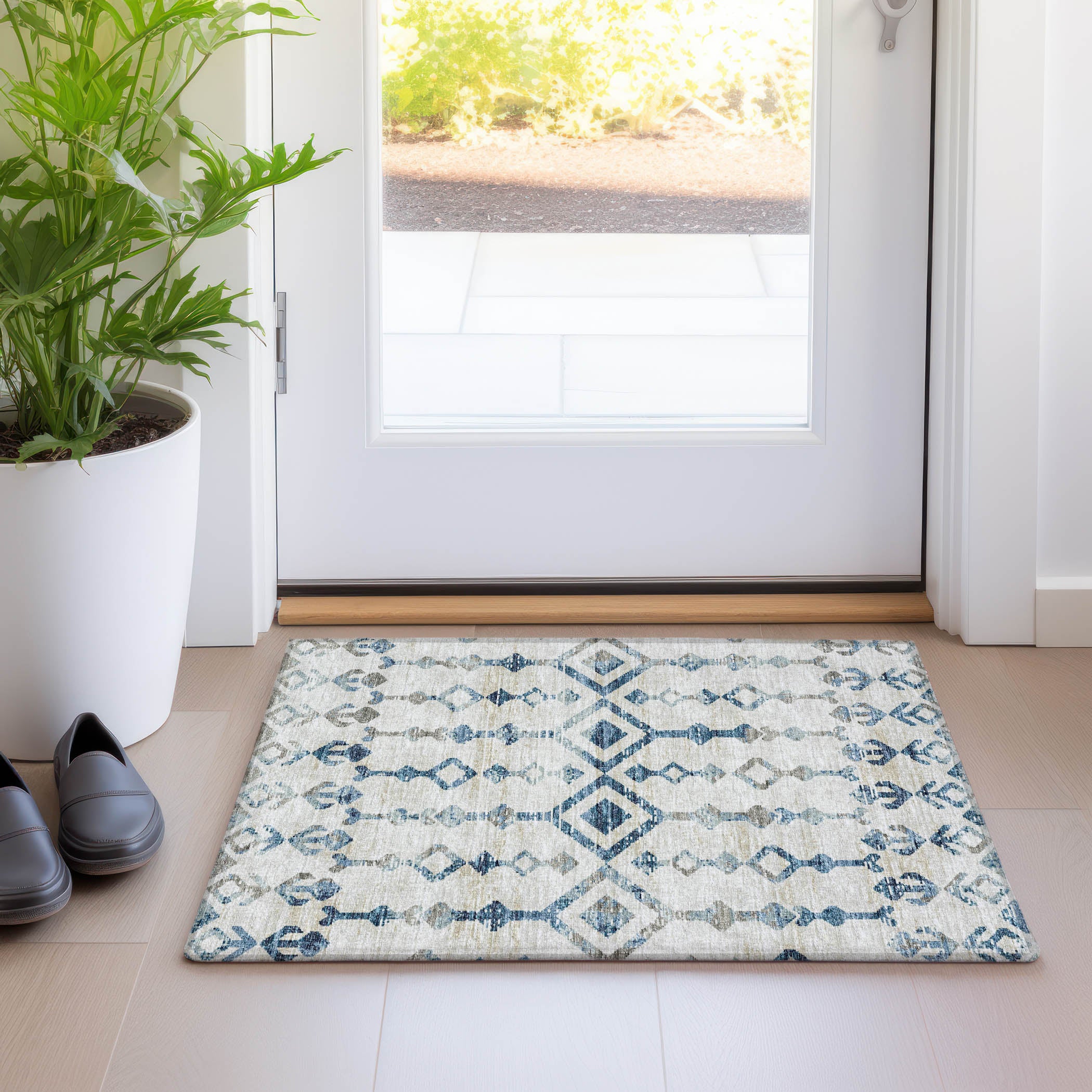 Baku Machine Washable Transitional Ivory Blue Rug 1'8" x 2'6" #shape_Rectangle