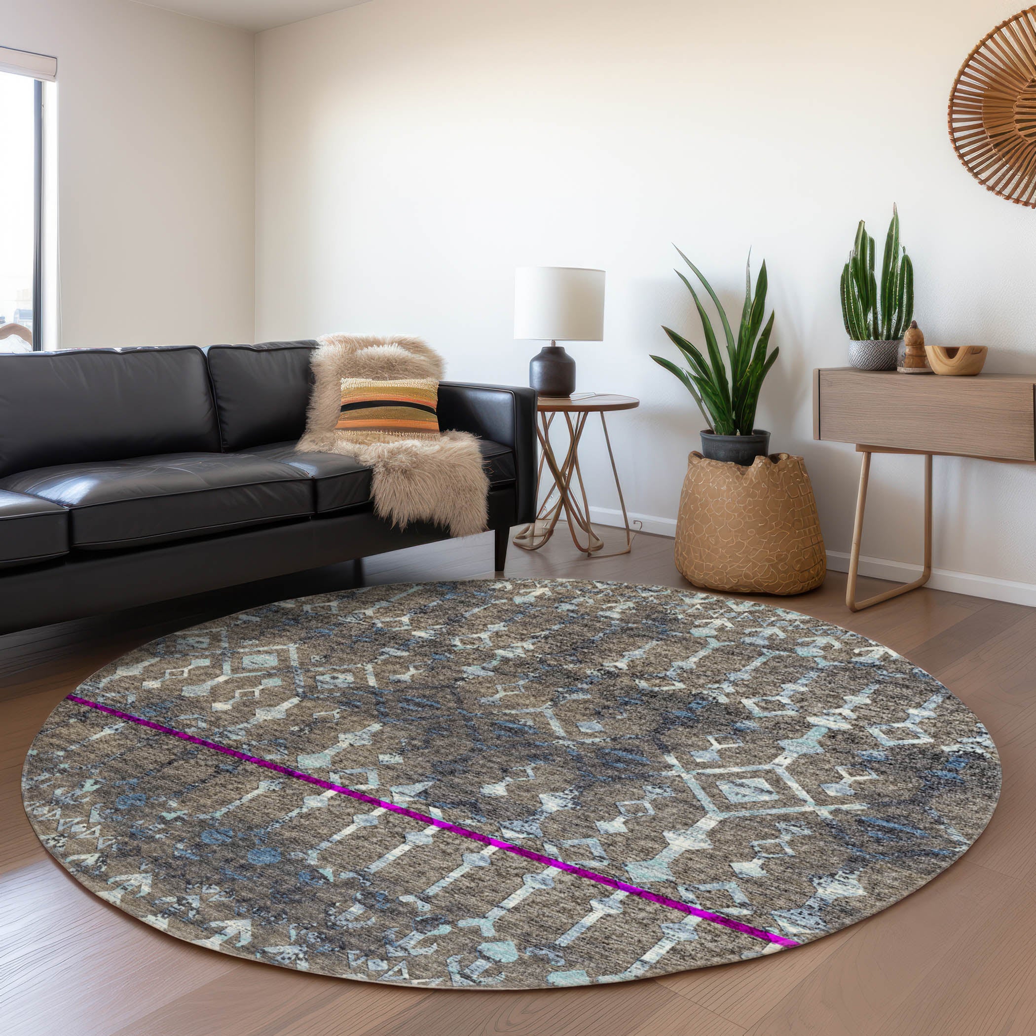 Baku Machine Washable Transitional Mink Multi Rug 8' x 8' #shape_Round