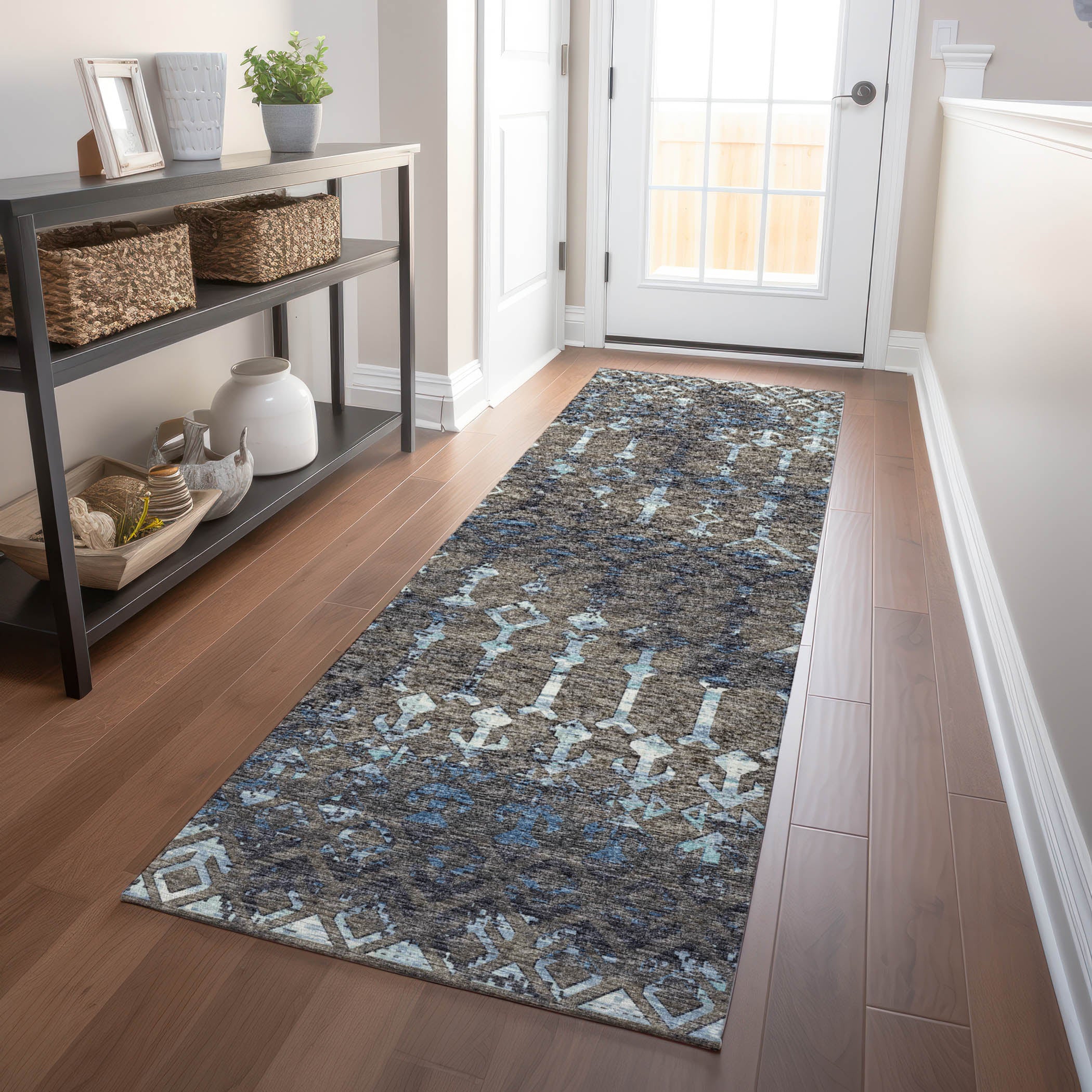 Baku Machine Washable Transitional Mink Multi Rug 2'3" x 7'6" #shape_Runner