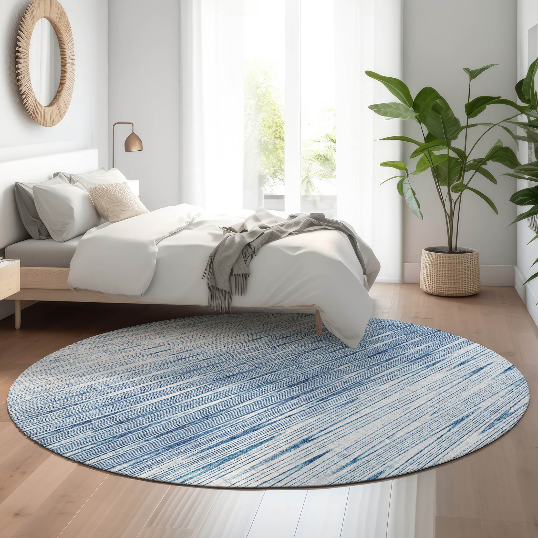 Budapest Machine Washable Transitional Blue Rug 8' x 8' #shape_Round