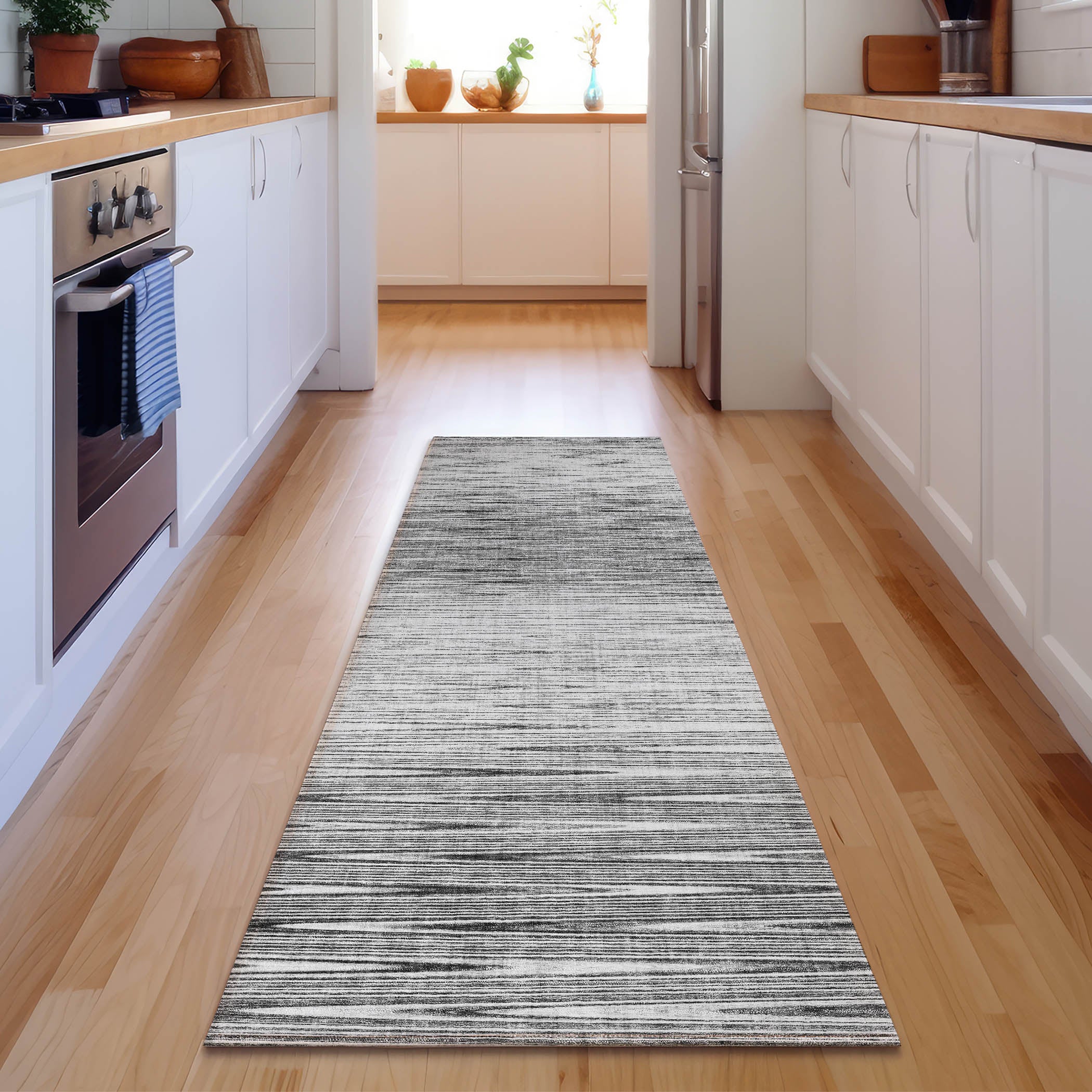 Budapest Machine Washable Transitional Gray Rug 2'3" x 7'6" #shape_Runner