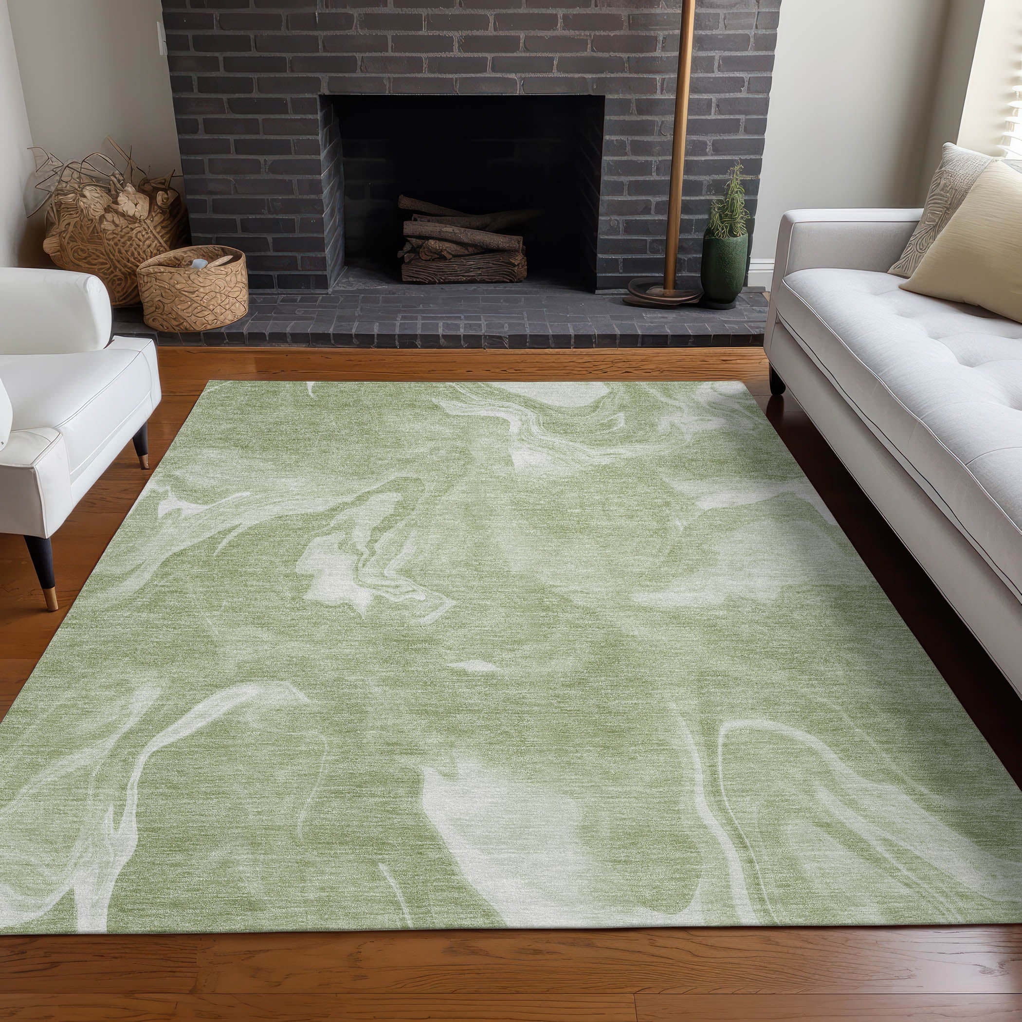 Kyoto Machine Washable Transitional Aloe Green Rug 2'6" x 3'10" #shape_Rectangle