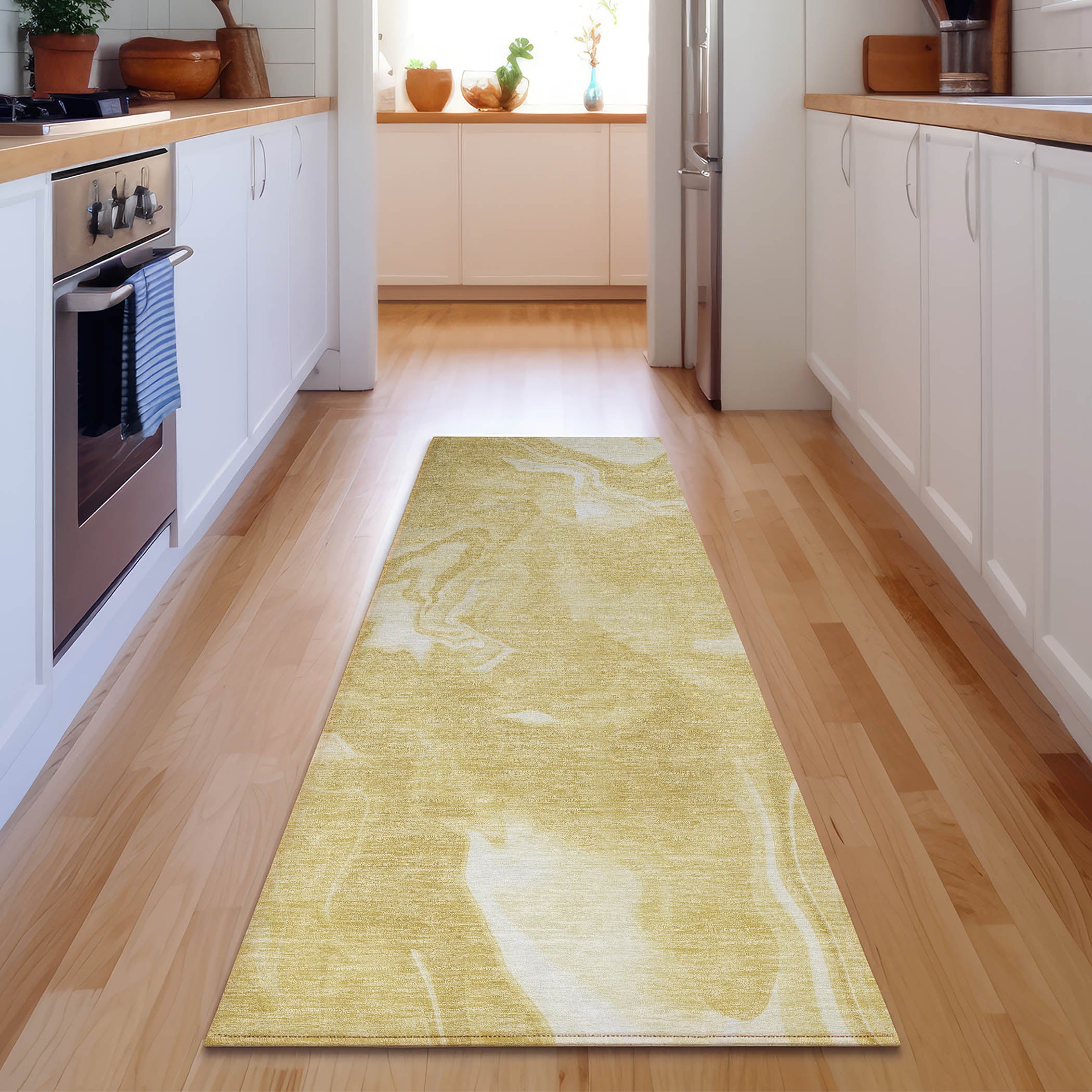 Kyoto Machine Washable Transitional Gold Rug 2'3" x 7'6" #shape_Runner