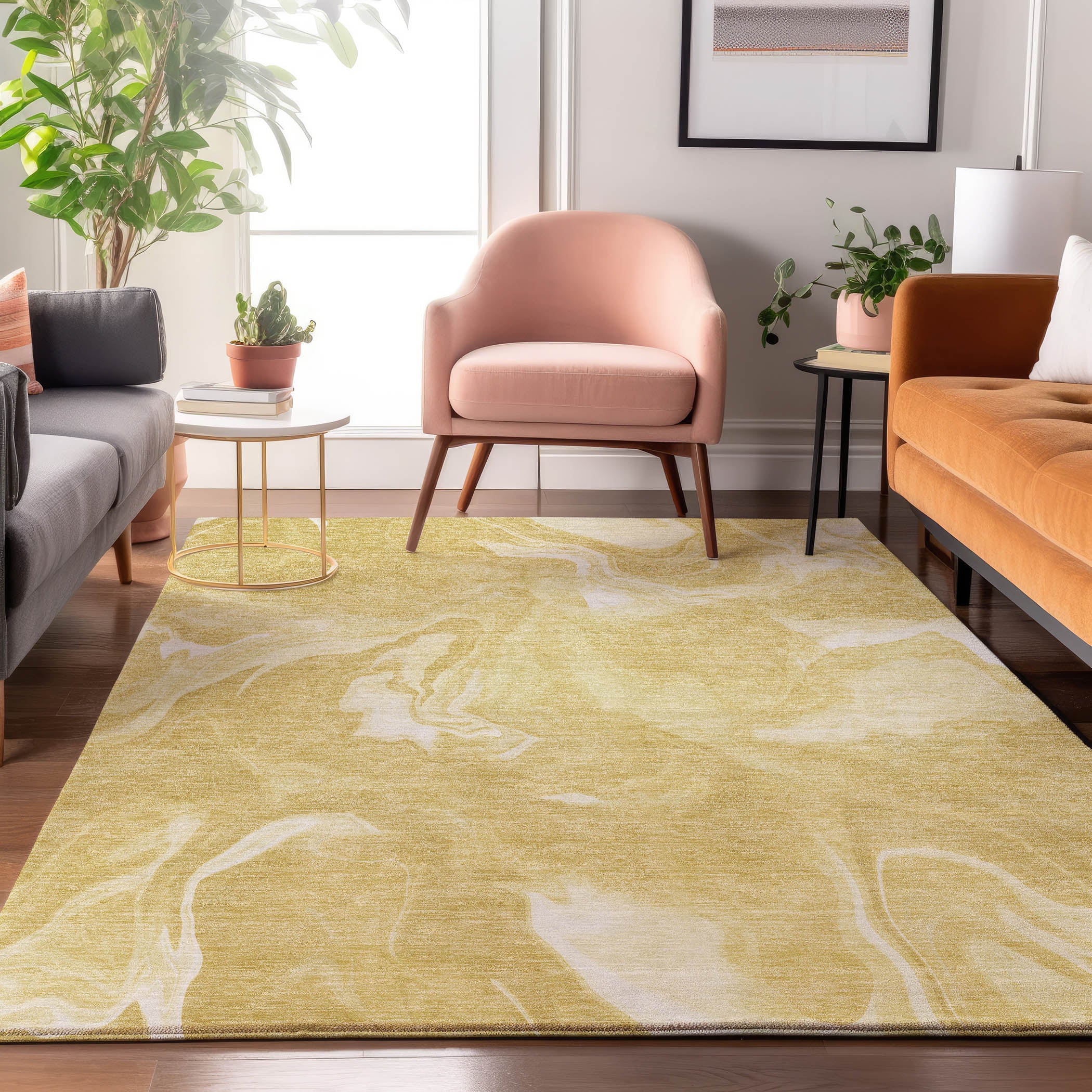 Kyoto Machine Washable Transitional Gold Rug 2'6" x 3'10" #shape_Rectangle