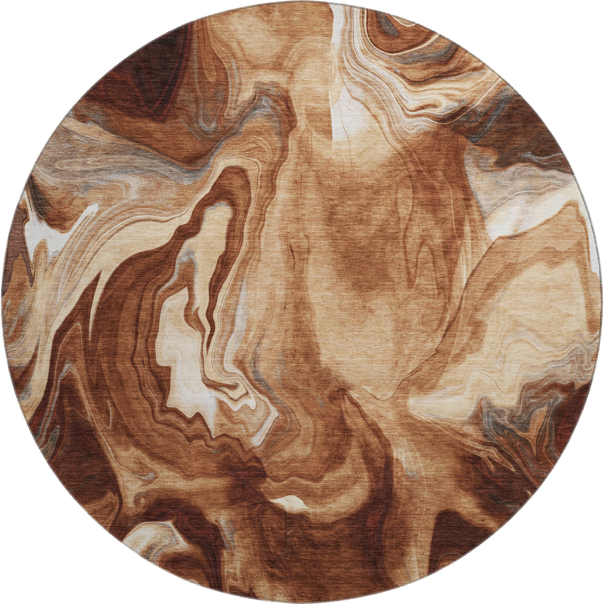 Kyoto Machine Washable Transitional Paprika Orange Rug 8' x 8' #shape_Round