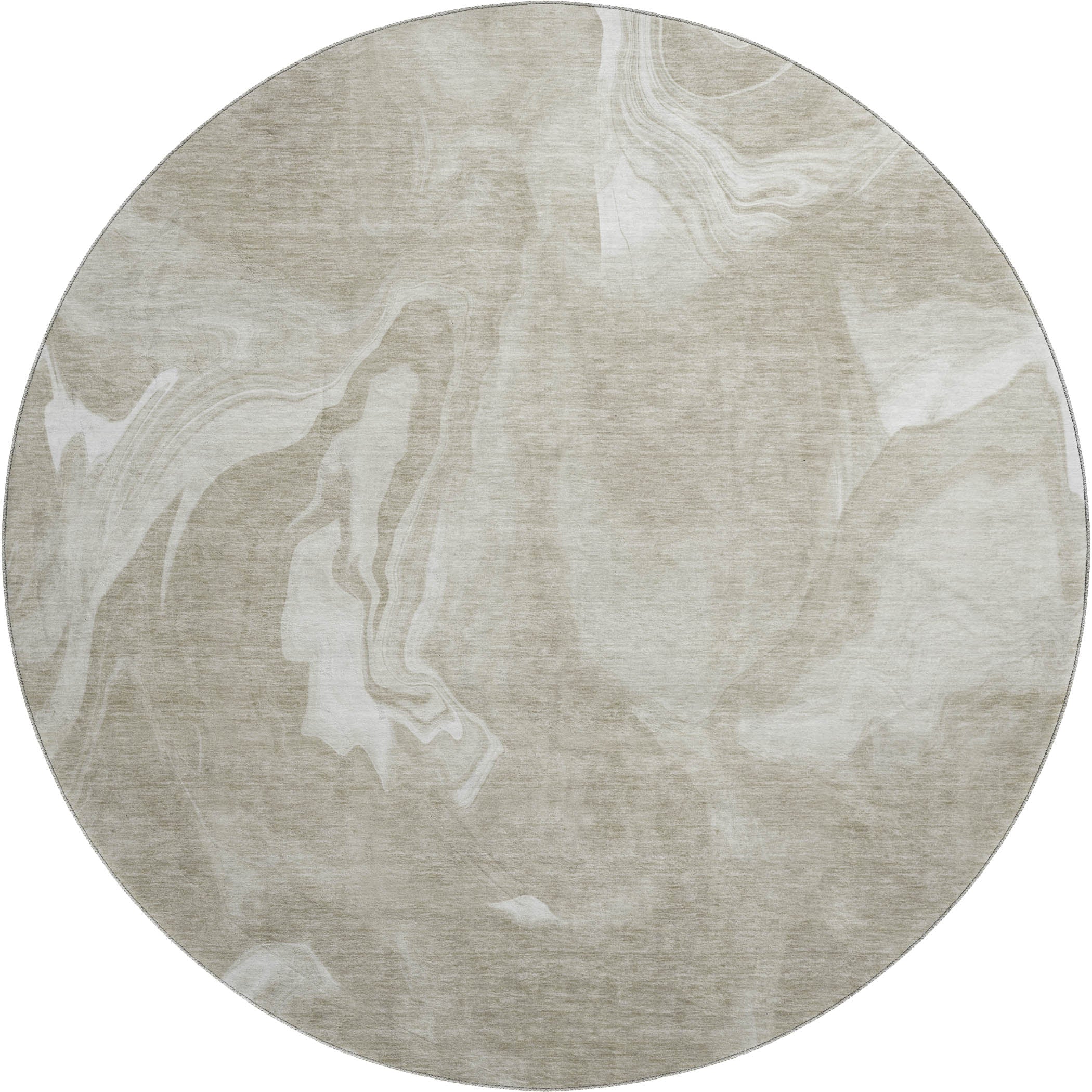 Kyoto Machine Washable Transitional Taupe Brown Rug 8' x 8' #shape_Round