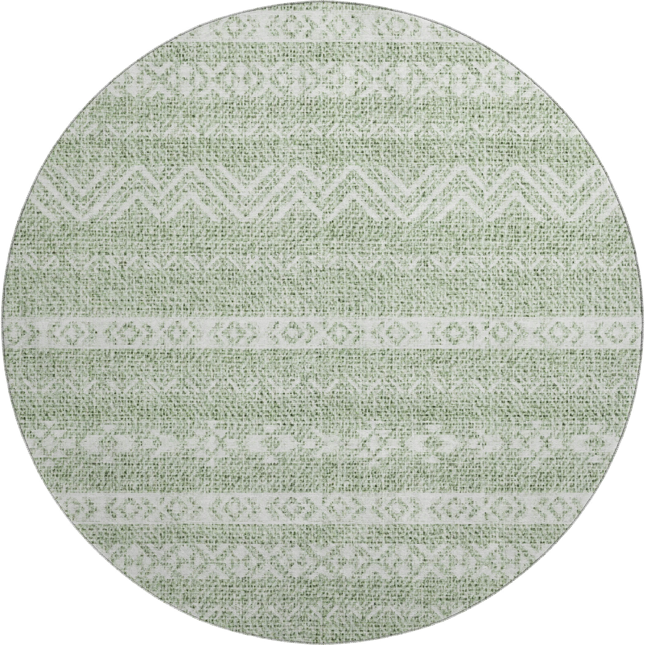 Sarajevo Machine Washable Transitional Aloe Green Rug 8' x 8' #shape_Round