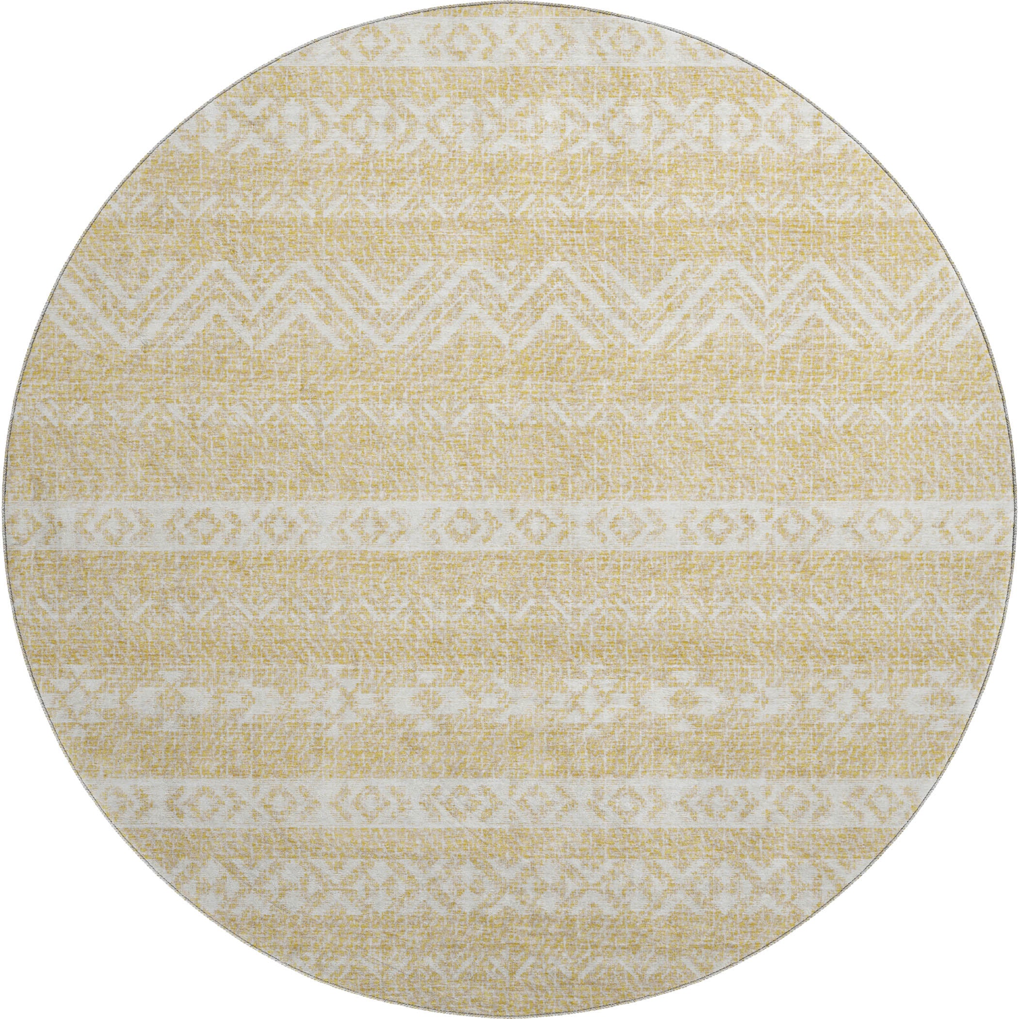 Sarajevo Machine Washable Transitional Gold Rug 8' x 8' #shape_Round