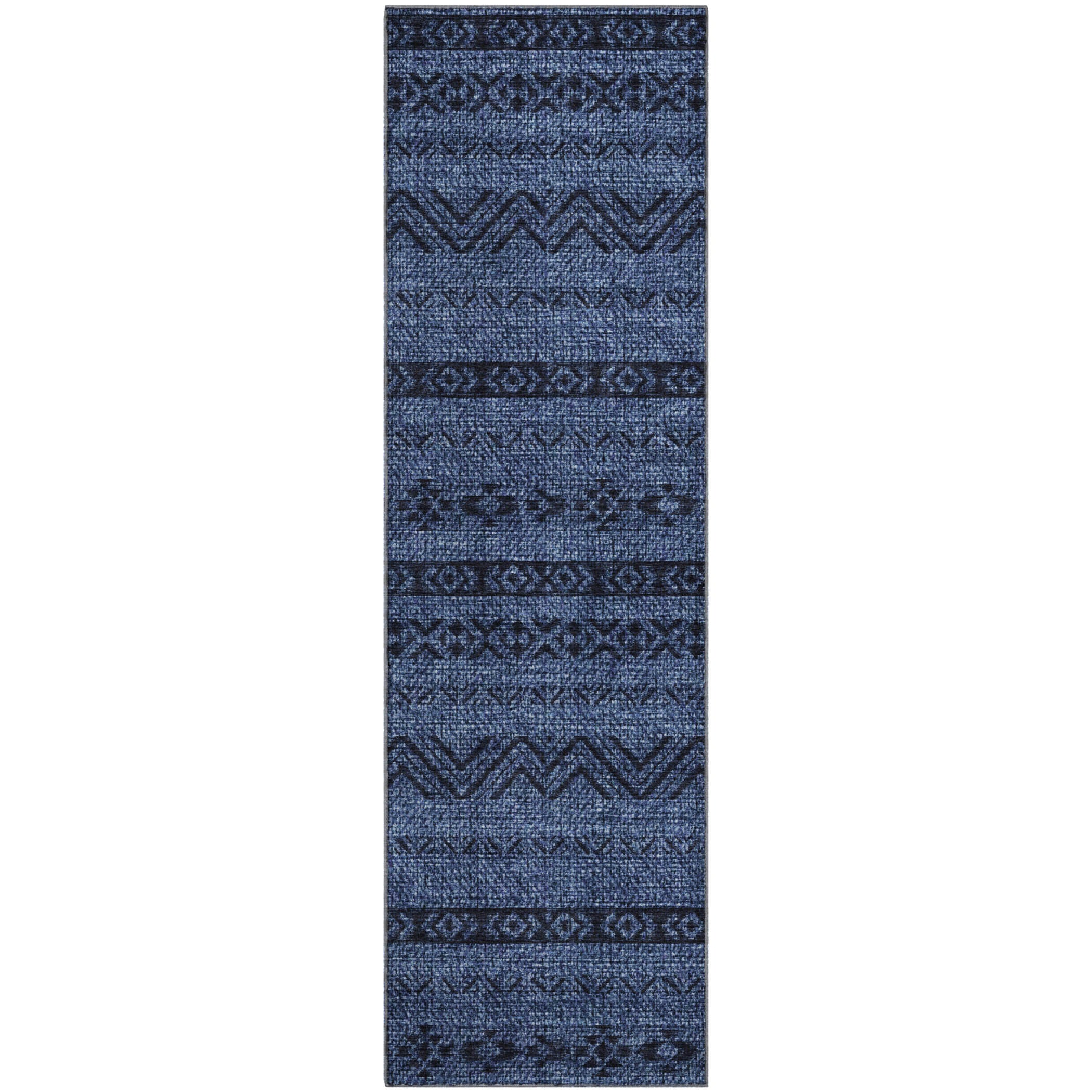 Sarajevo Machine Washable Transitional Navy Blue Rug 2'3" x 7'6" #shape_Runner