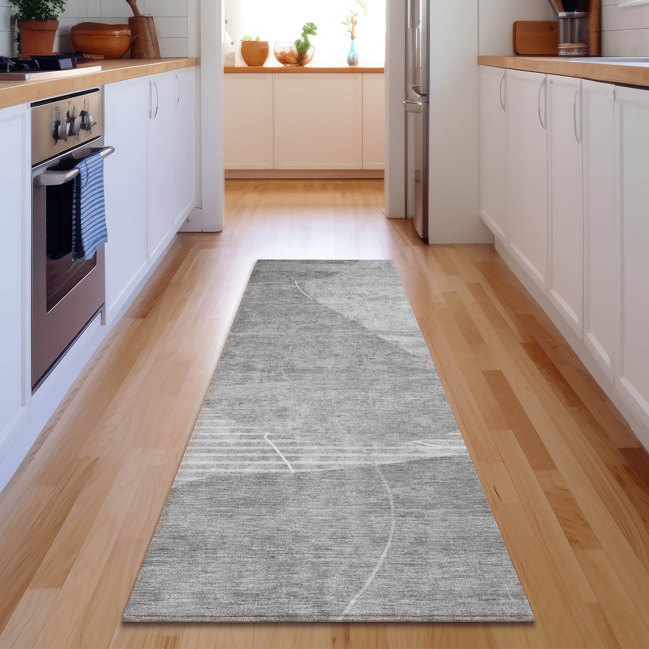 Reykjavik Machine Washable Transitional Gray Rug 2'3" x 7'6" #shape_Runner