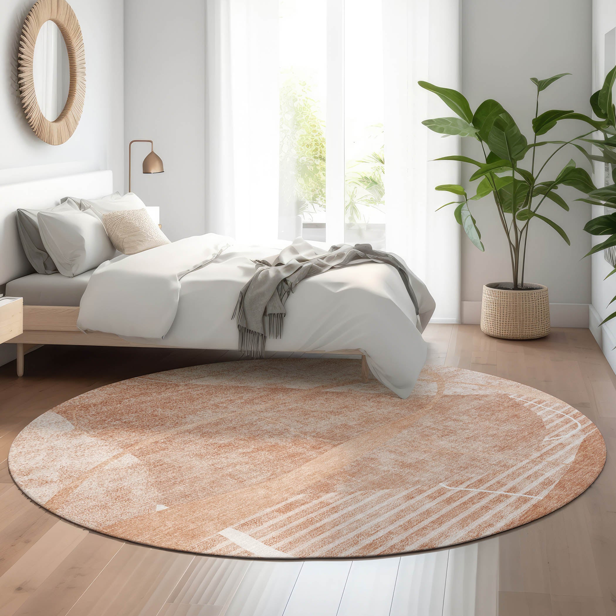 Reykjavik Machine Washable Transitional Salmon Orange Rug 8' x 8' #shape_Round