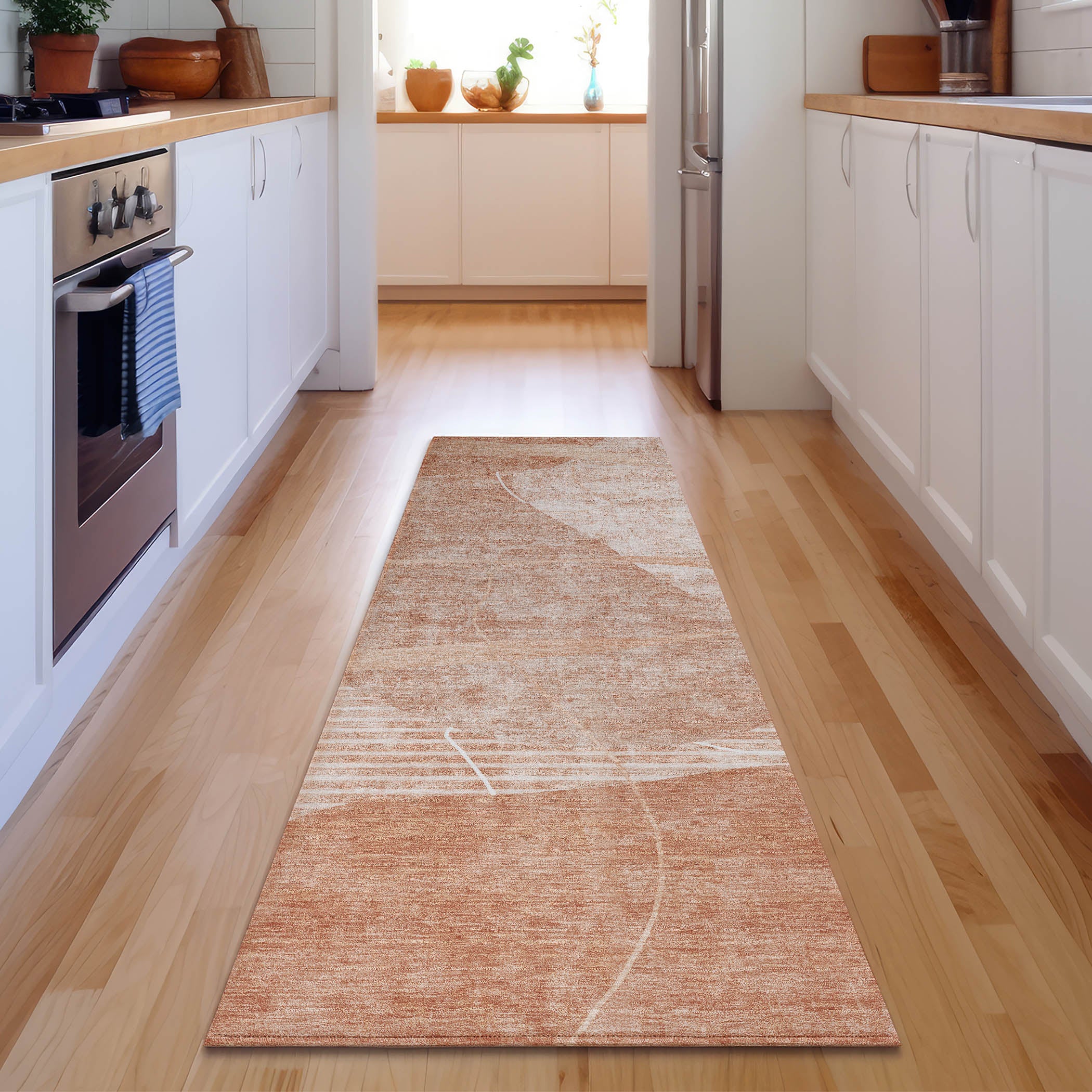 Reykjavik Machine Washable Transitional Salmon Orange Rug 2'3" x 7'6" #shape_Runner