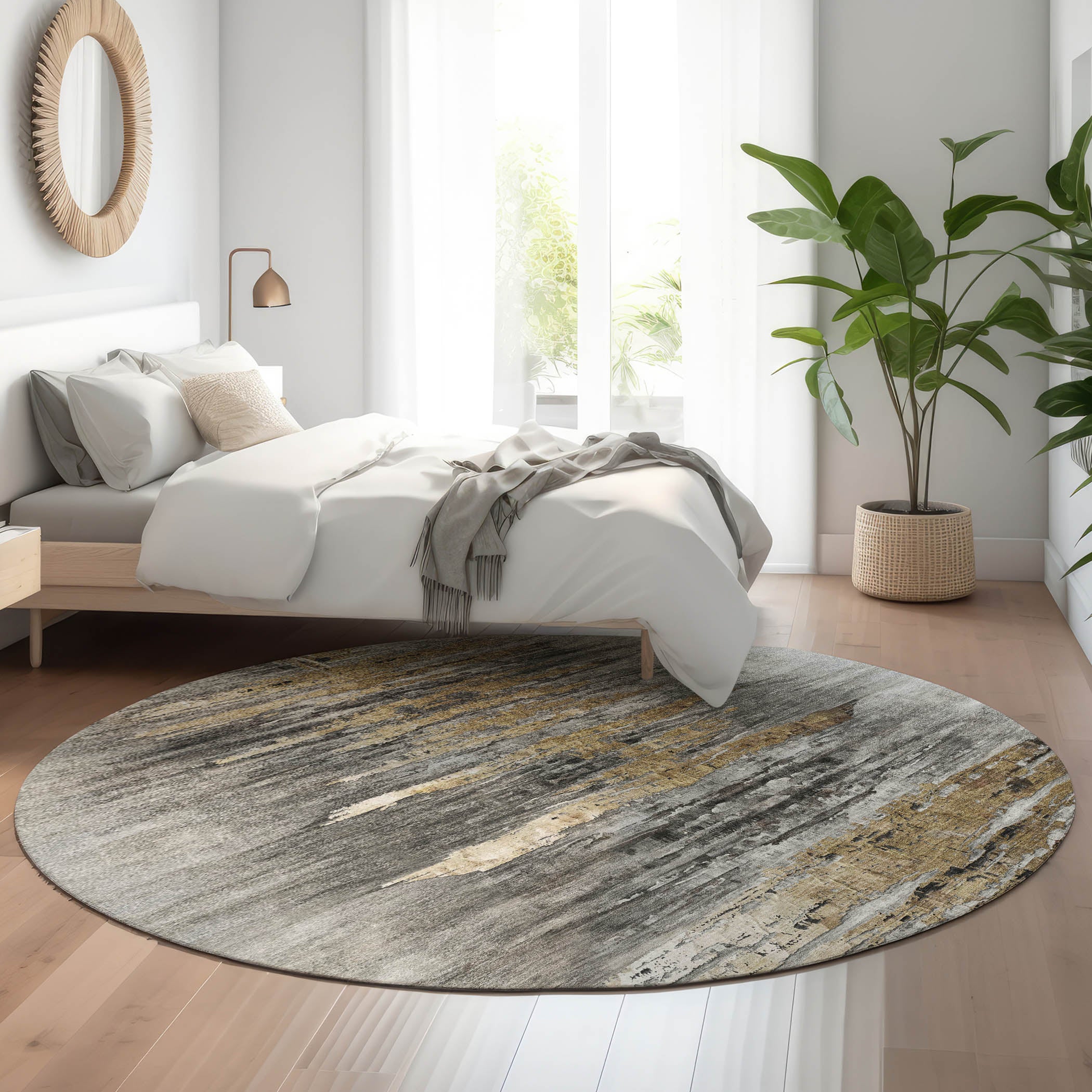 Lima Machine Washable Transitional Gray Rug 8' x 8' #shape_Round