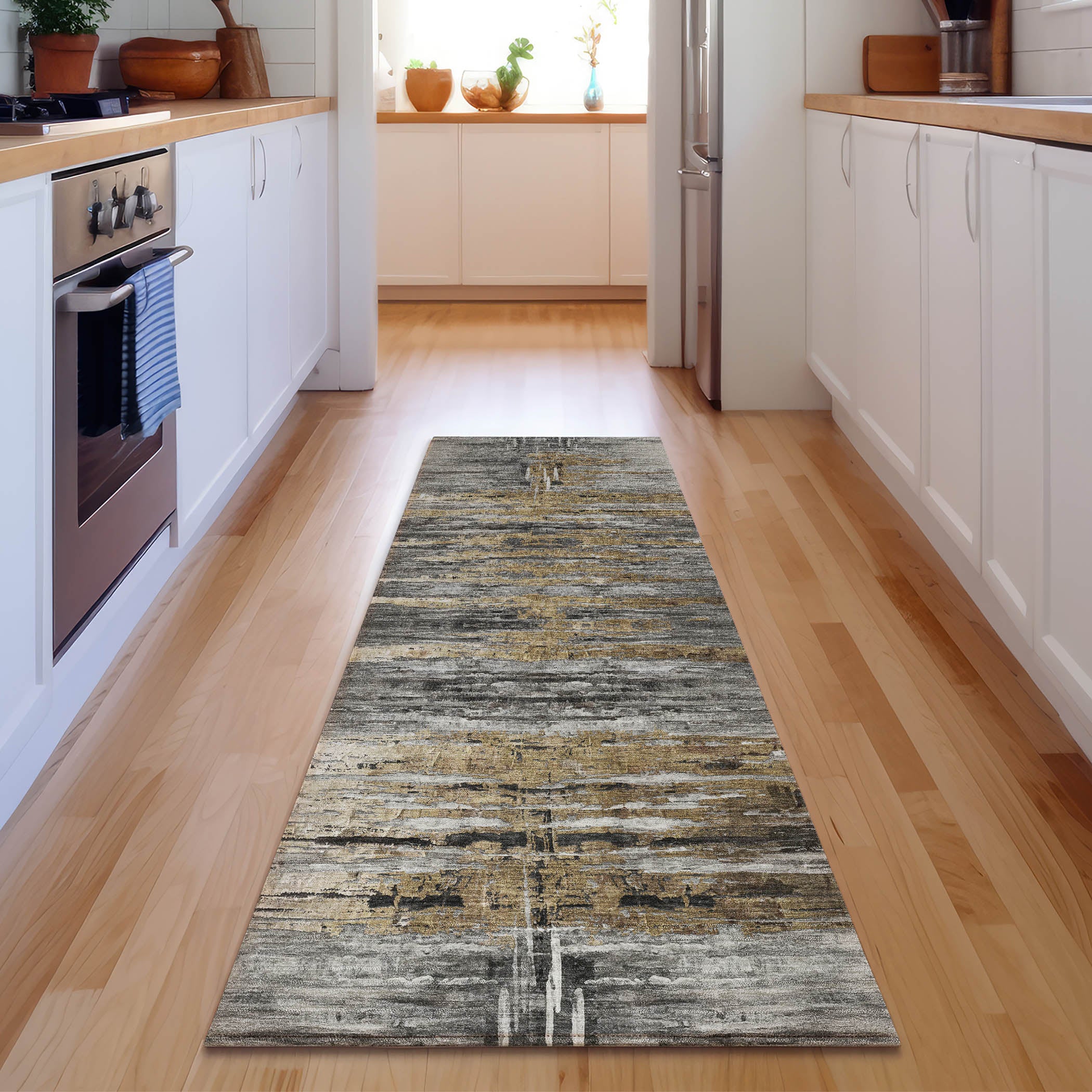 Lima Machine Washable Transitional Gray Rug 2'3" x 7'6" #shape_Runner