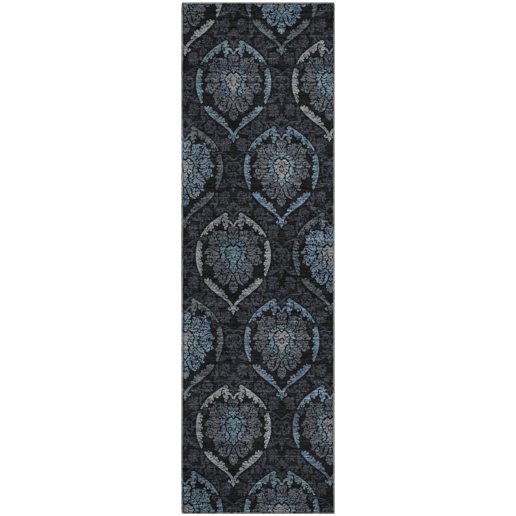 Salzburg Machine Washable Transitional Blue Rug 2'3" x 7'6" #shape_Runner