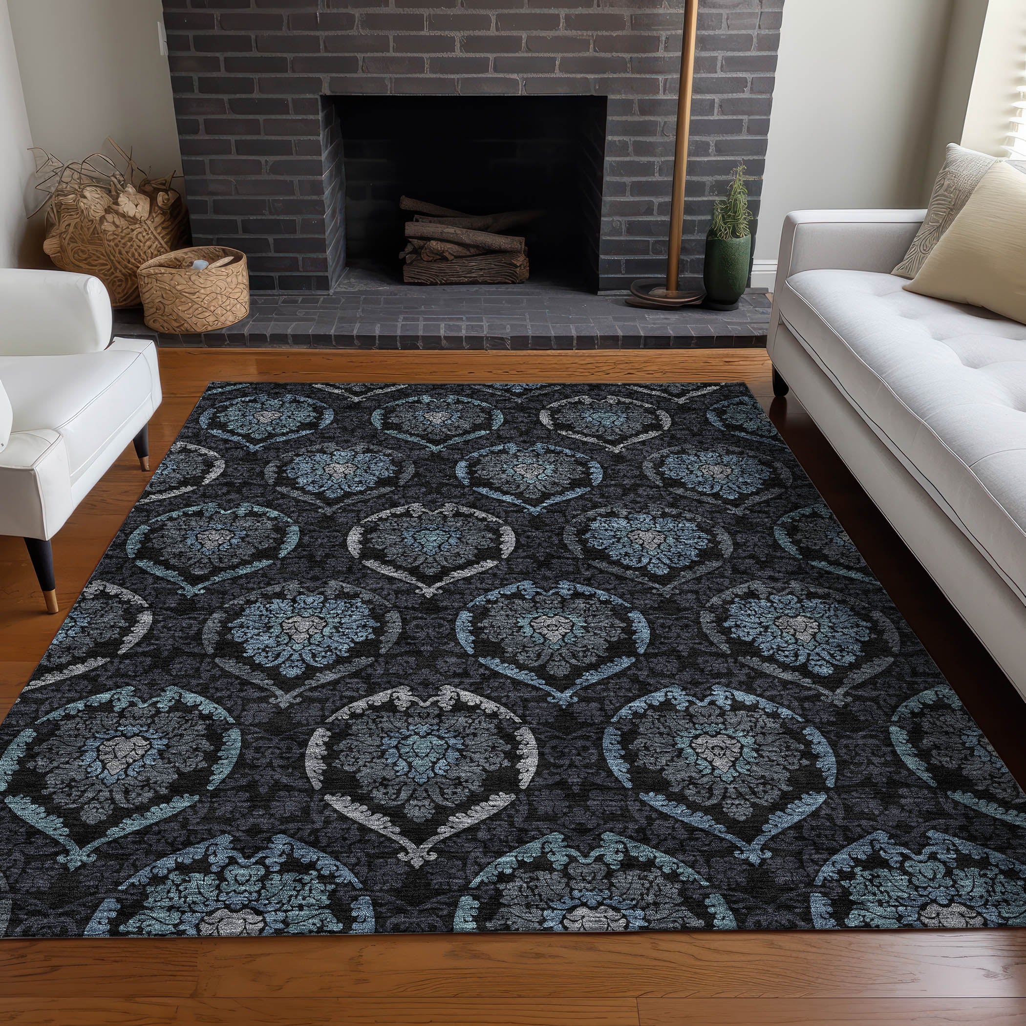 Salzburg Machine Washable Transitional Blue Rug 2'6" x 3'10" #shape_Rectangle