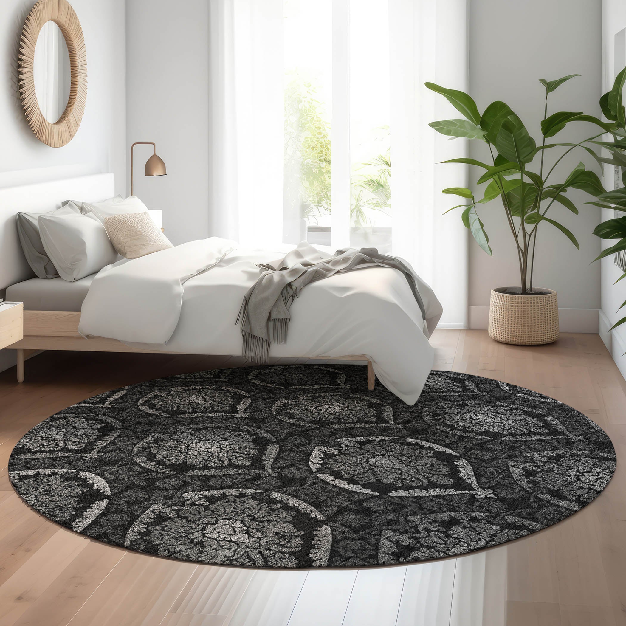 Salzburg Machine Washable Transitional Gray Rug 8' x 8' #shape_Round