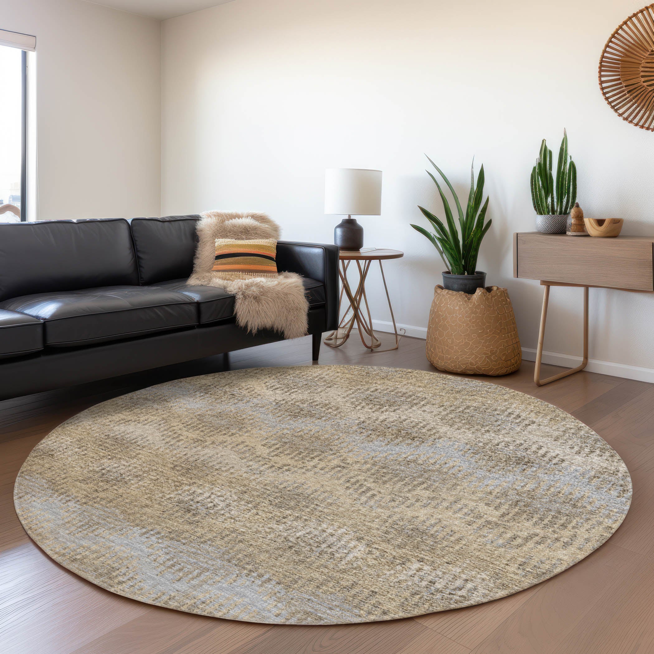 Bruges Machine Washable Transitional Earth Multi Rug 8' x 8' #shape_Round