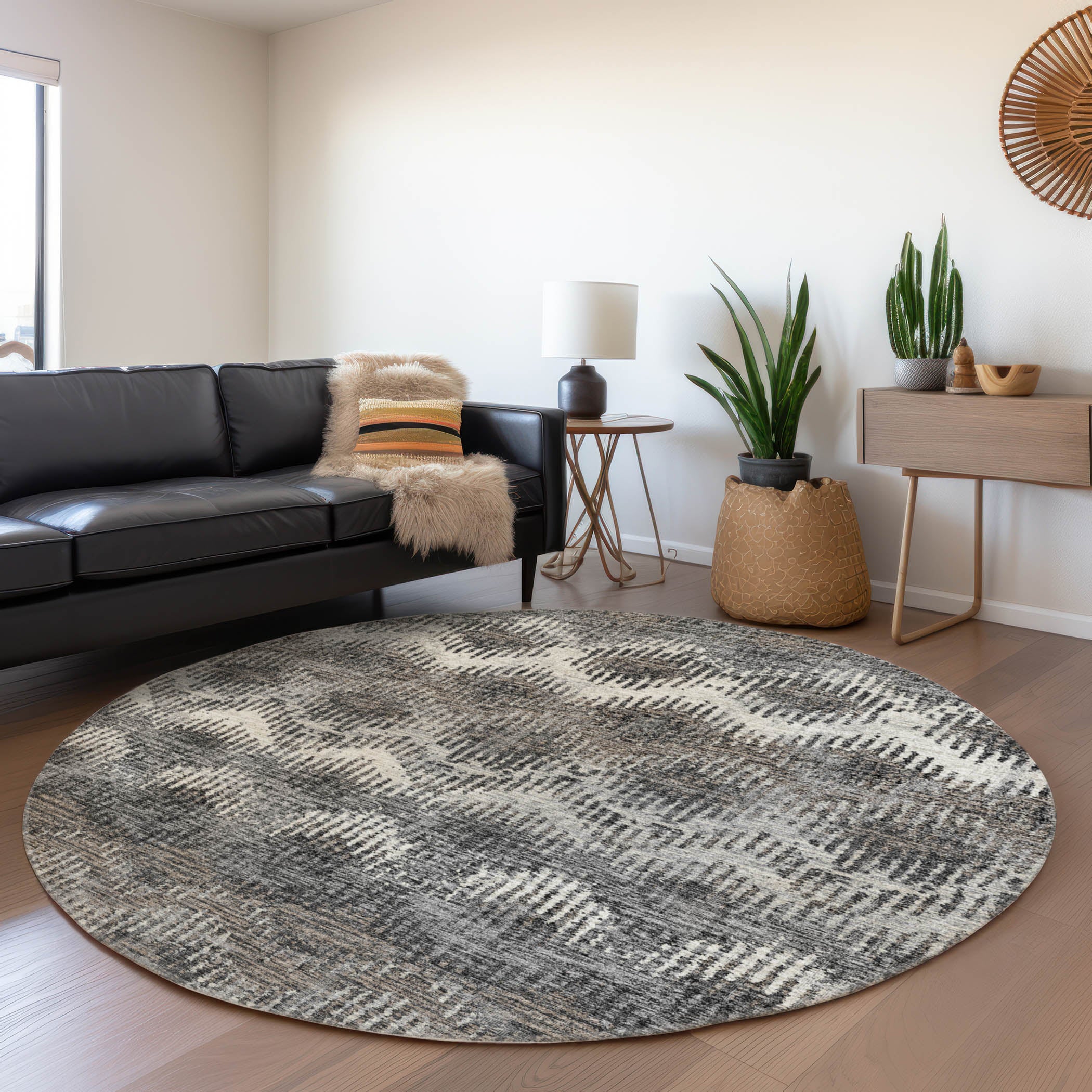 Bruges Machine Washable Transitional Shadow Gray Rug 8' x 8' #shape_Round