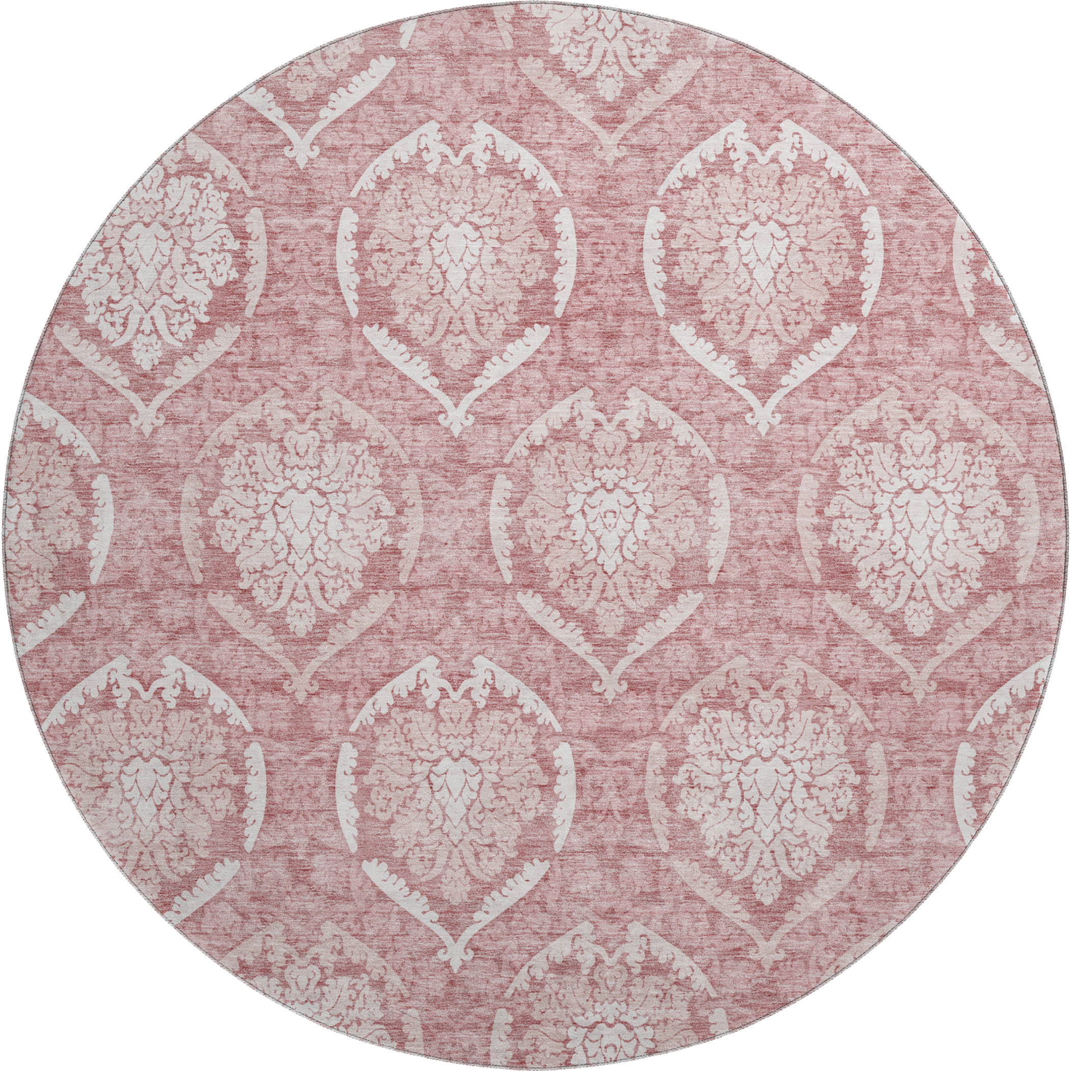 Kyoto Machine Washable Transitional Pink Rug 8' x 8' #shape_Round
