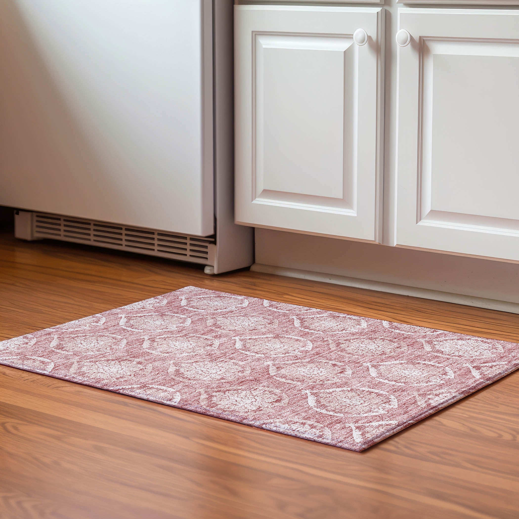 Kyoto Machine Washable Transitional Pink Rug 1'8" x 2'6" #shape_Rectangle