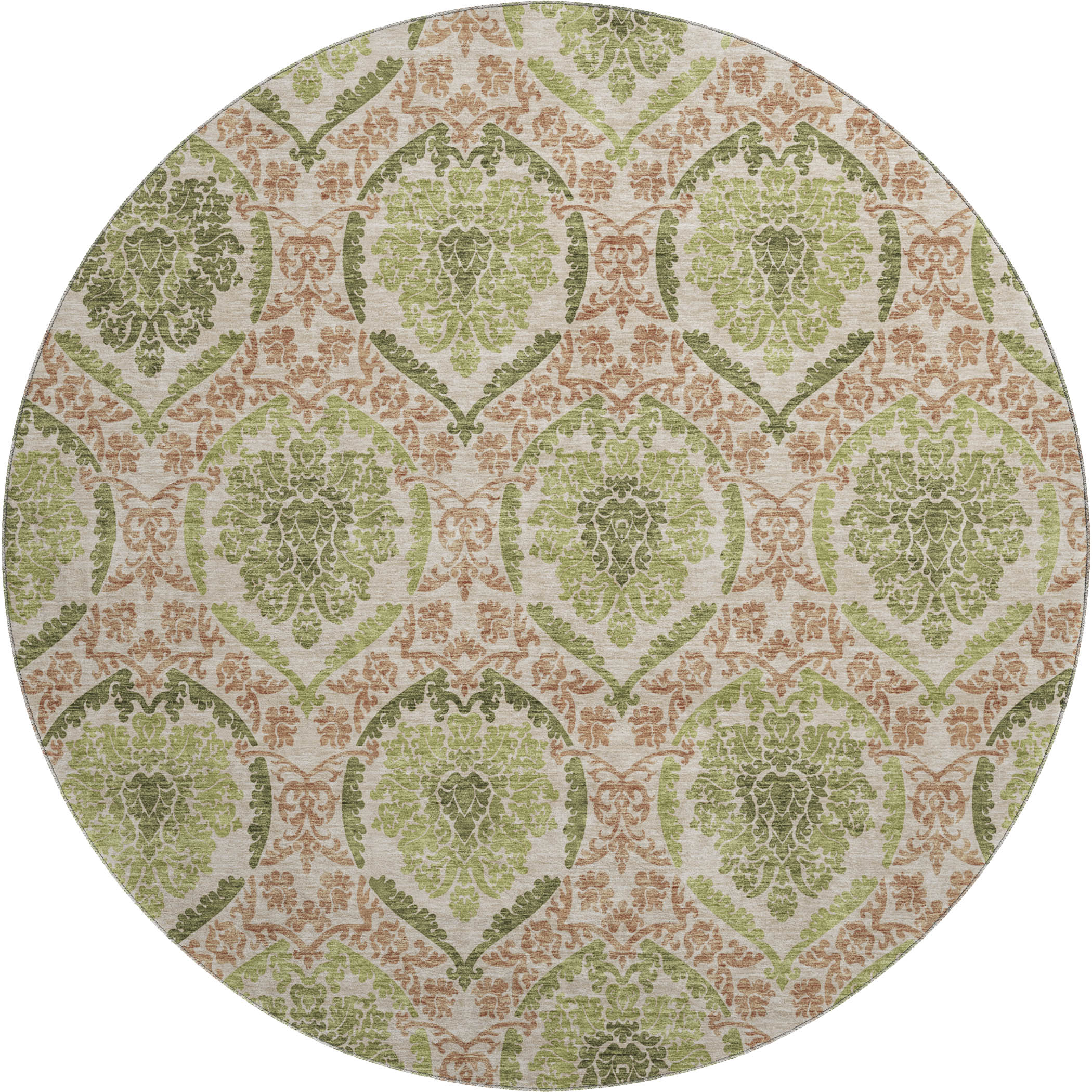 Tallinn Machine Washable Transitional Olive Green Rug 8' x 8' #shape_Round