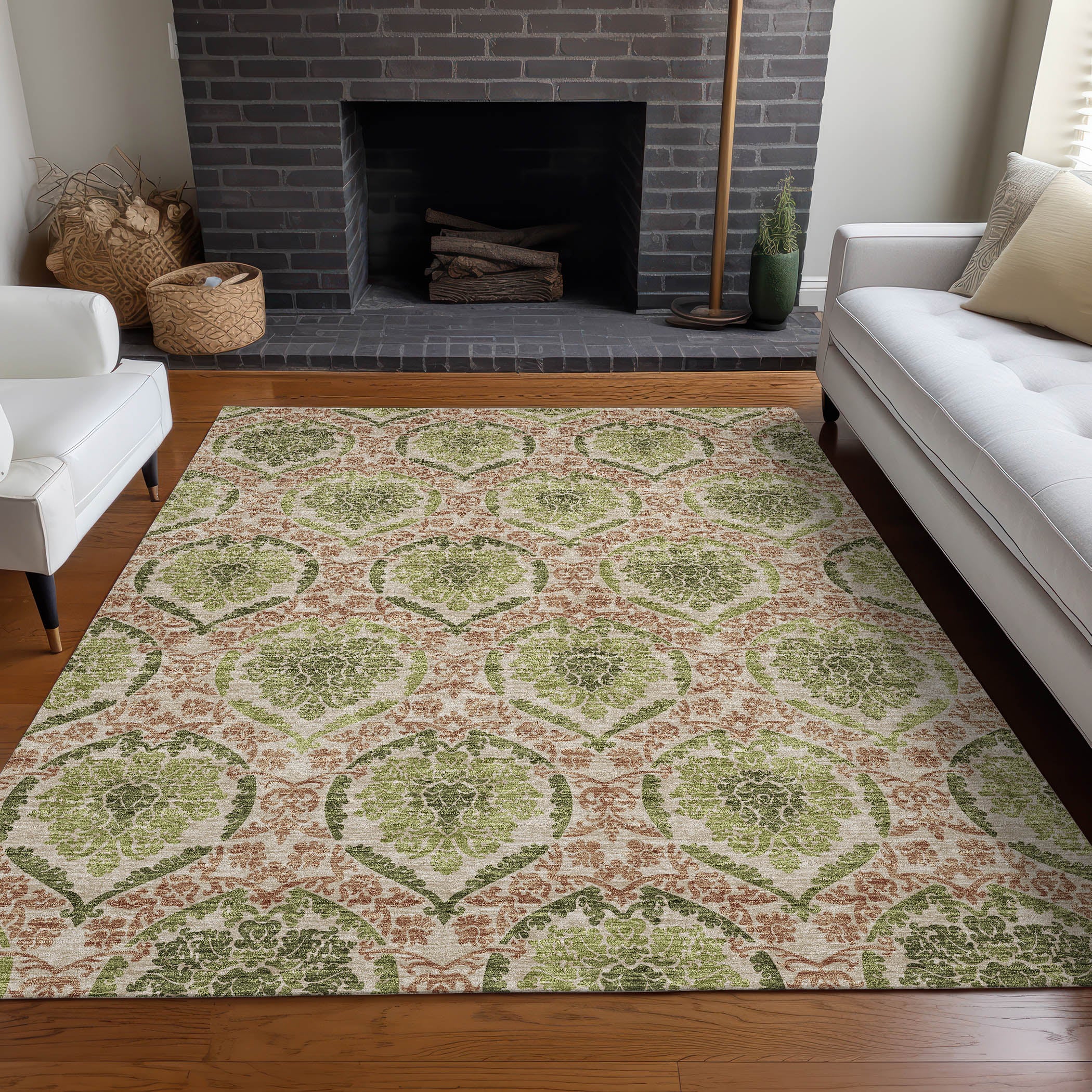 Tallinn Machine Washable Transitional Olive Green Rug 2'6" x 3'10" #shape_Rectangle