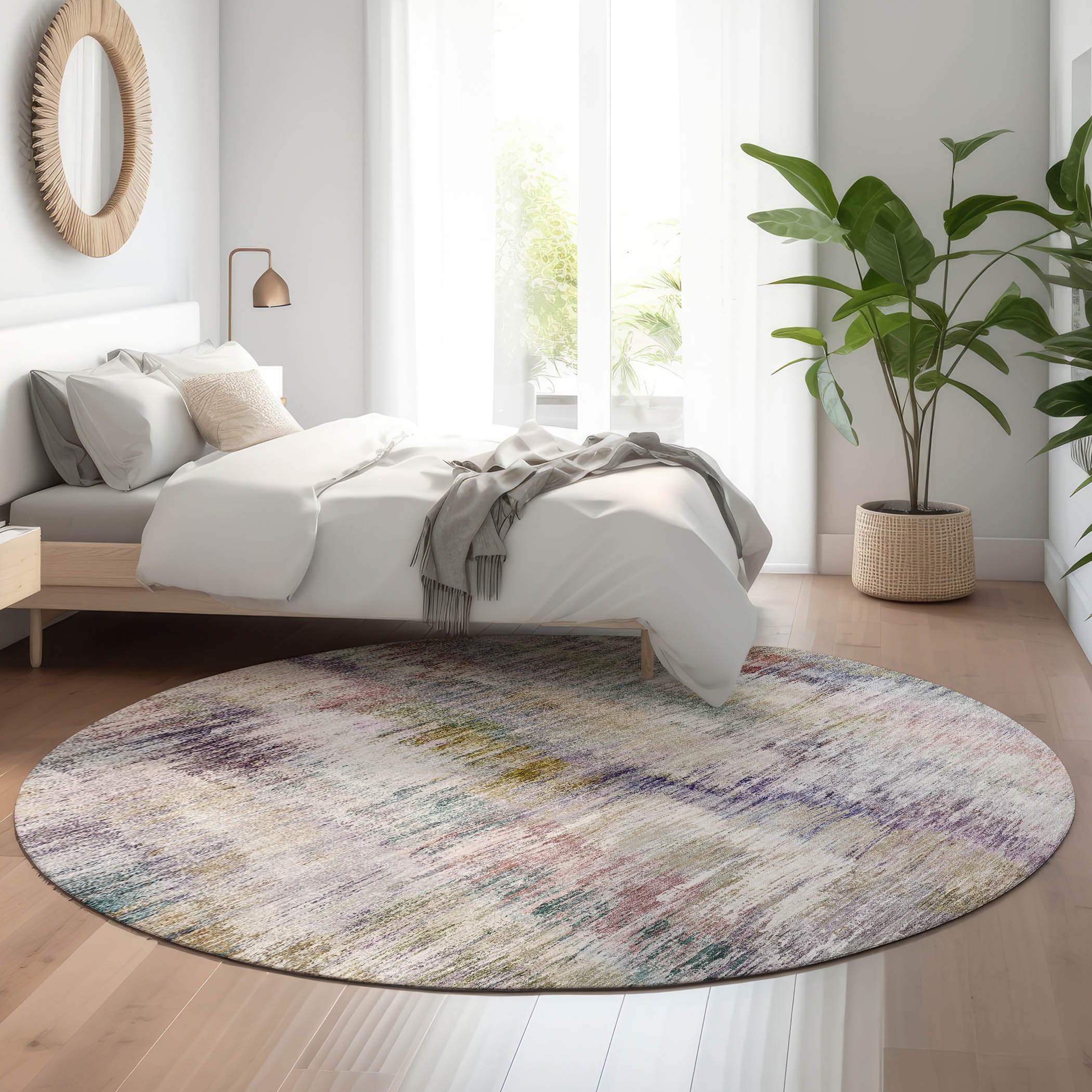Lucerne Machine Washable Transitional Plum Purple Rug 8' x 8' #shape_Round