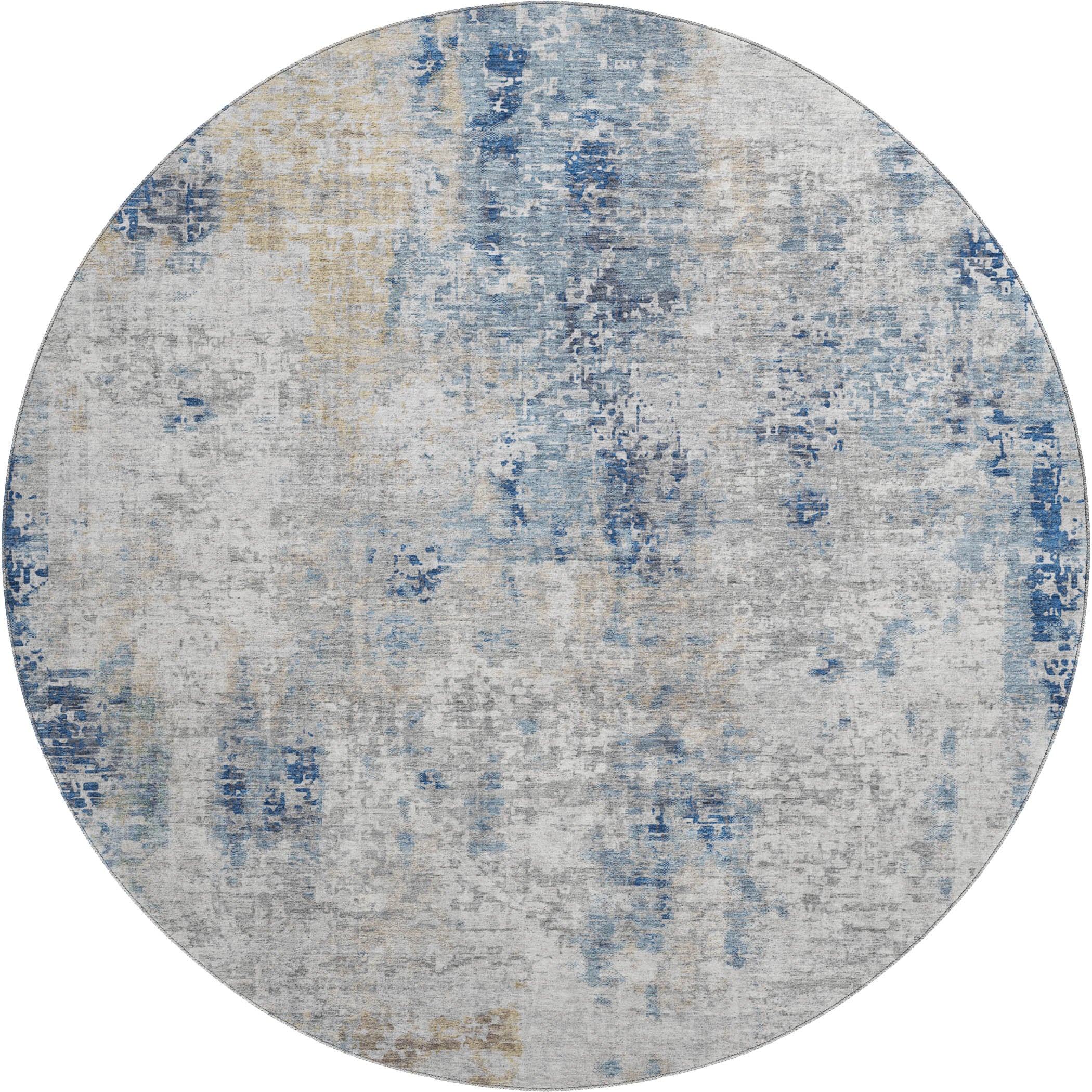 Seville Machine Washable Transitional Blue Rug 8' x 8' #shape_Round