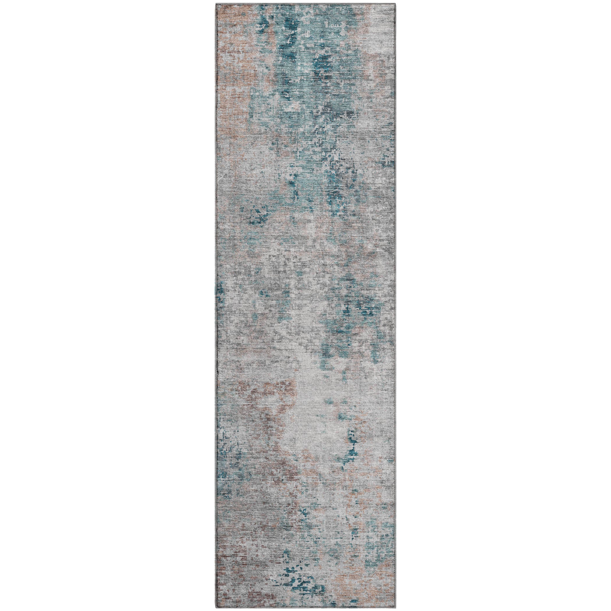 Seville Machine Washable Transitional Teal Rug 2'3" x 7'6" #shape_Runner