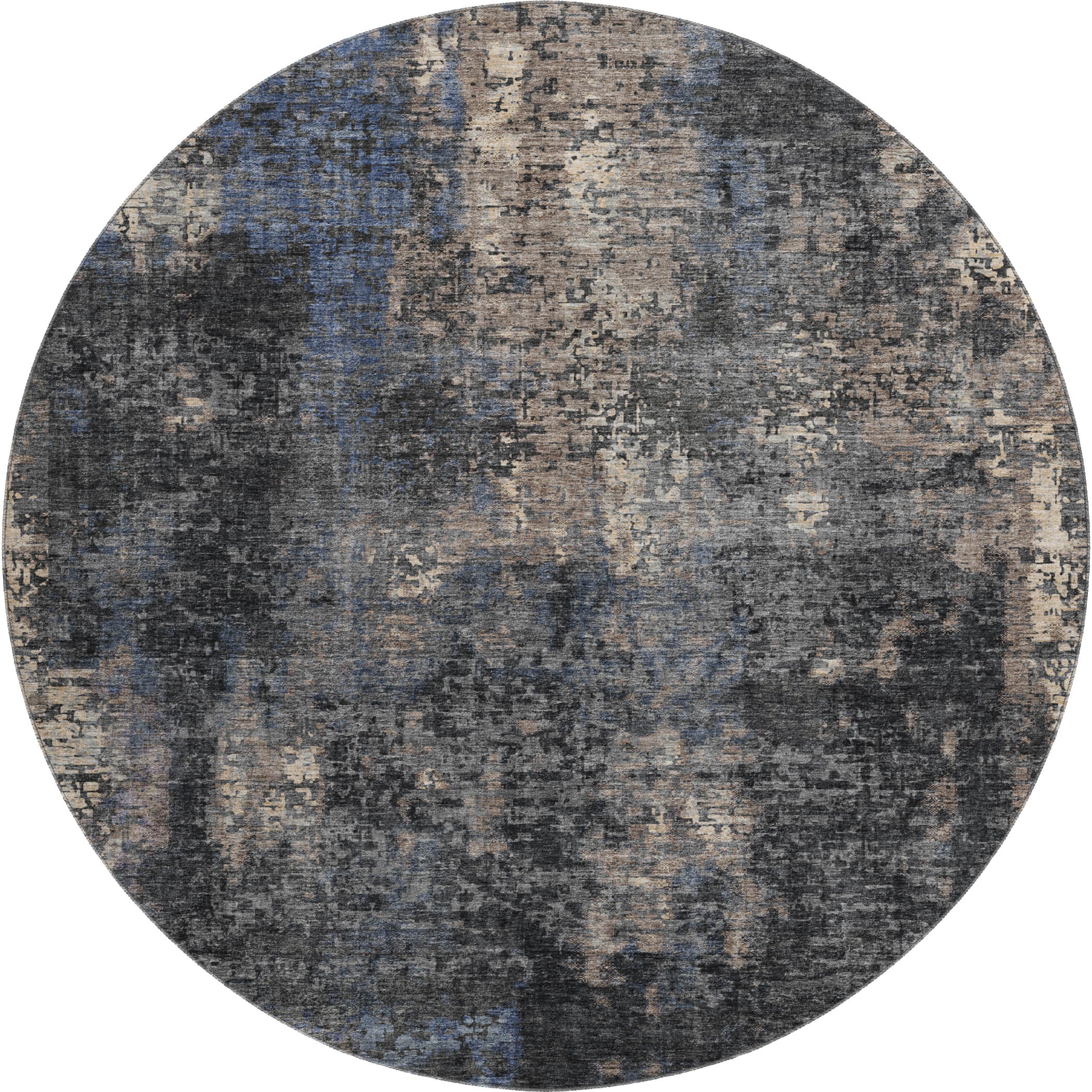 Florence Machine Washable Transitional Charcoal Gray Rug 8' x 8' #shape_Round