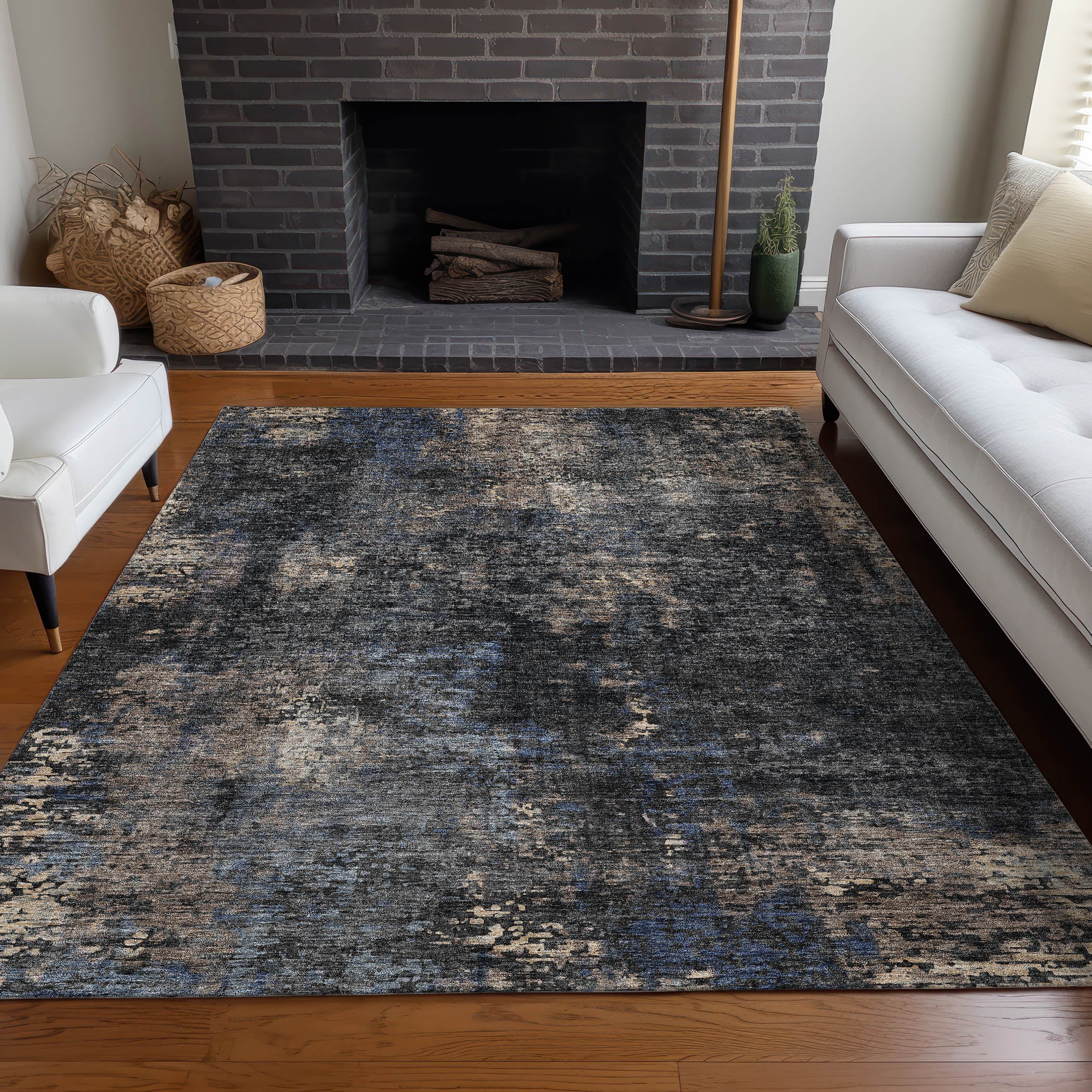 Florence Machine Washable Transitional Charcoal Gray Rug 2'6" x 3'10" #shape_Rectangle