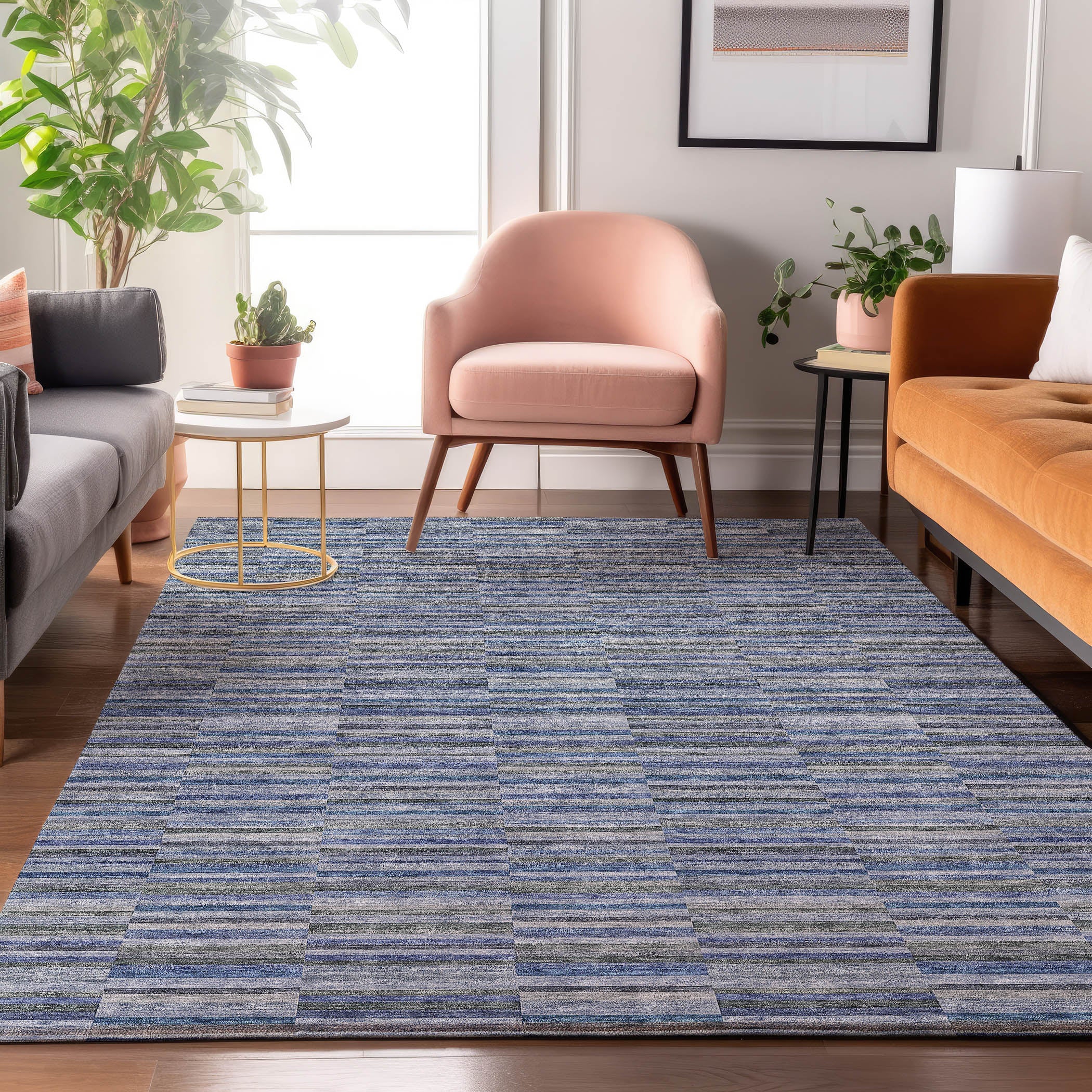 Rome Machine Washable Transitional Navy Blue Rug 2'6" x 3'10" #shape_Rectangle
