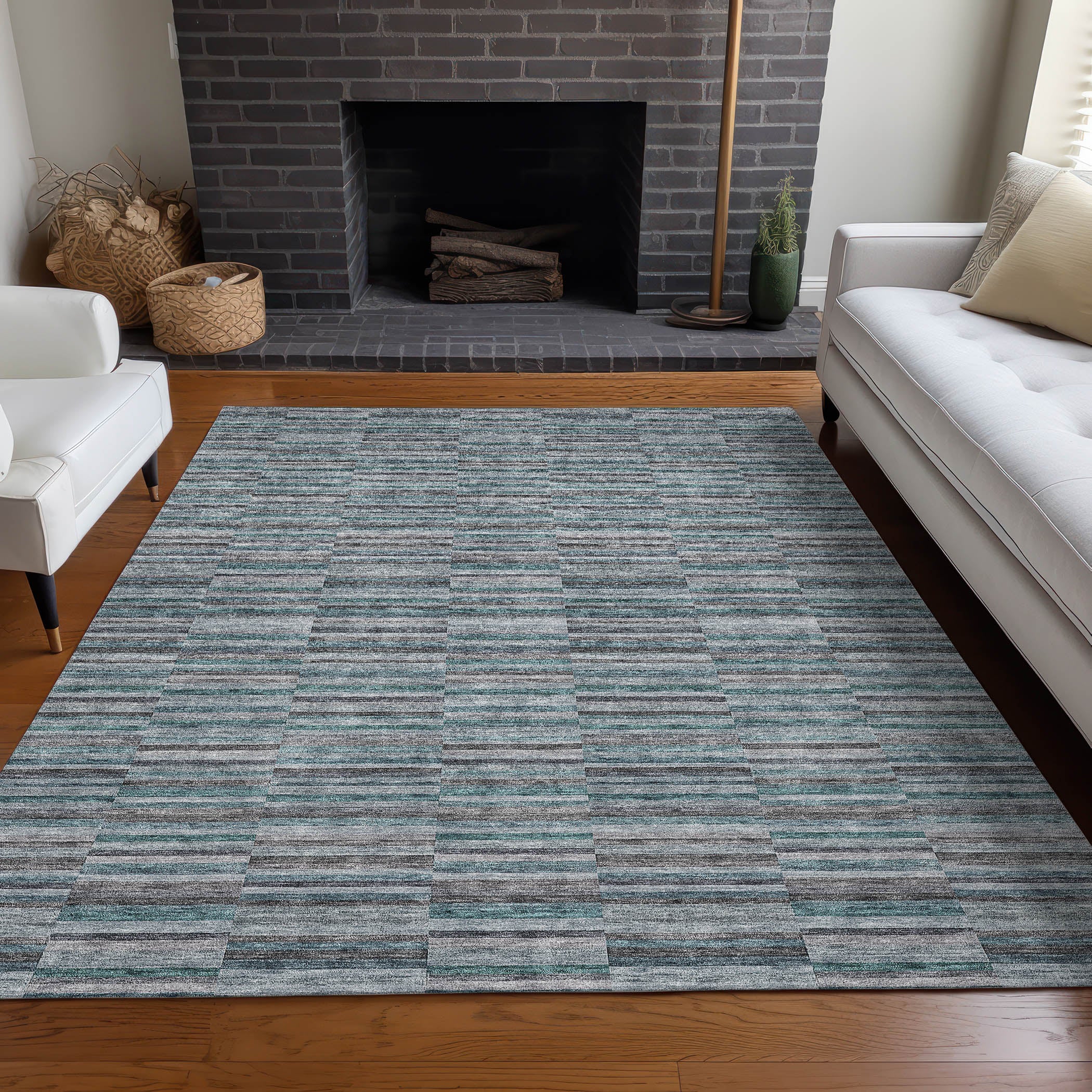 Rome Machine Washable Transitional Teal Rug 2'6" x 3'10" #shape_Rectangle