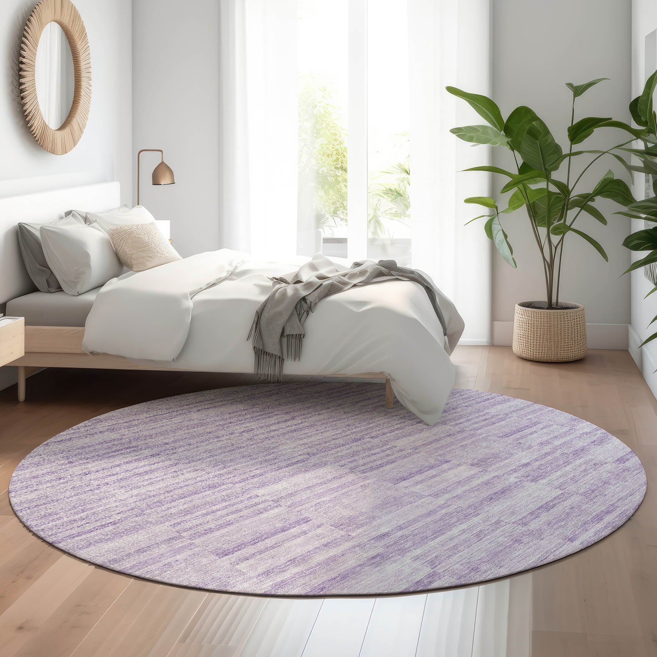 Colombo Machine Washable Transitional Plum Purple Rug 8' x 8' #shape_Round