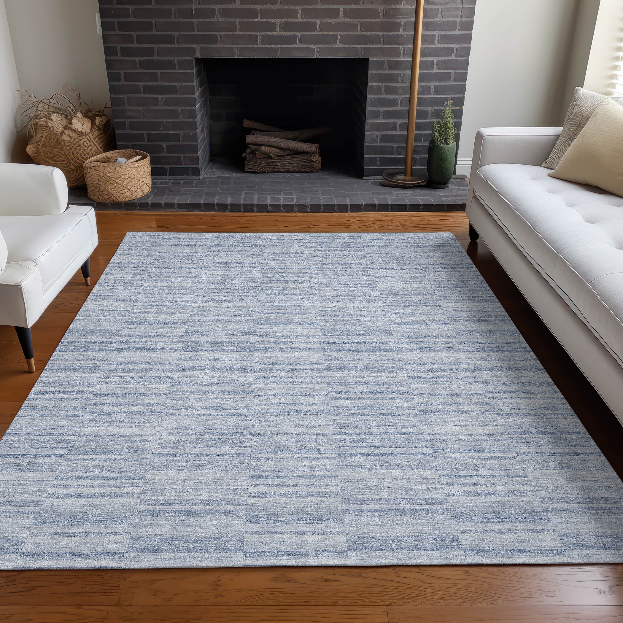Colombo Machine Washable Transitional Sky Blue Rug 2'6" x 3'10" #shape_Rectangle